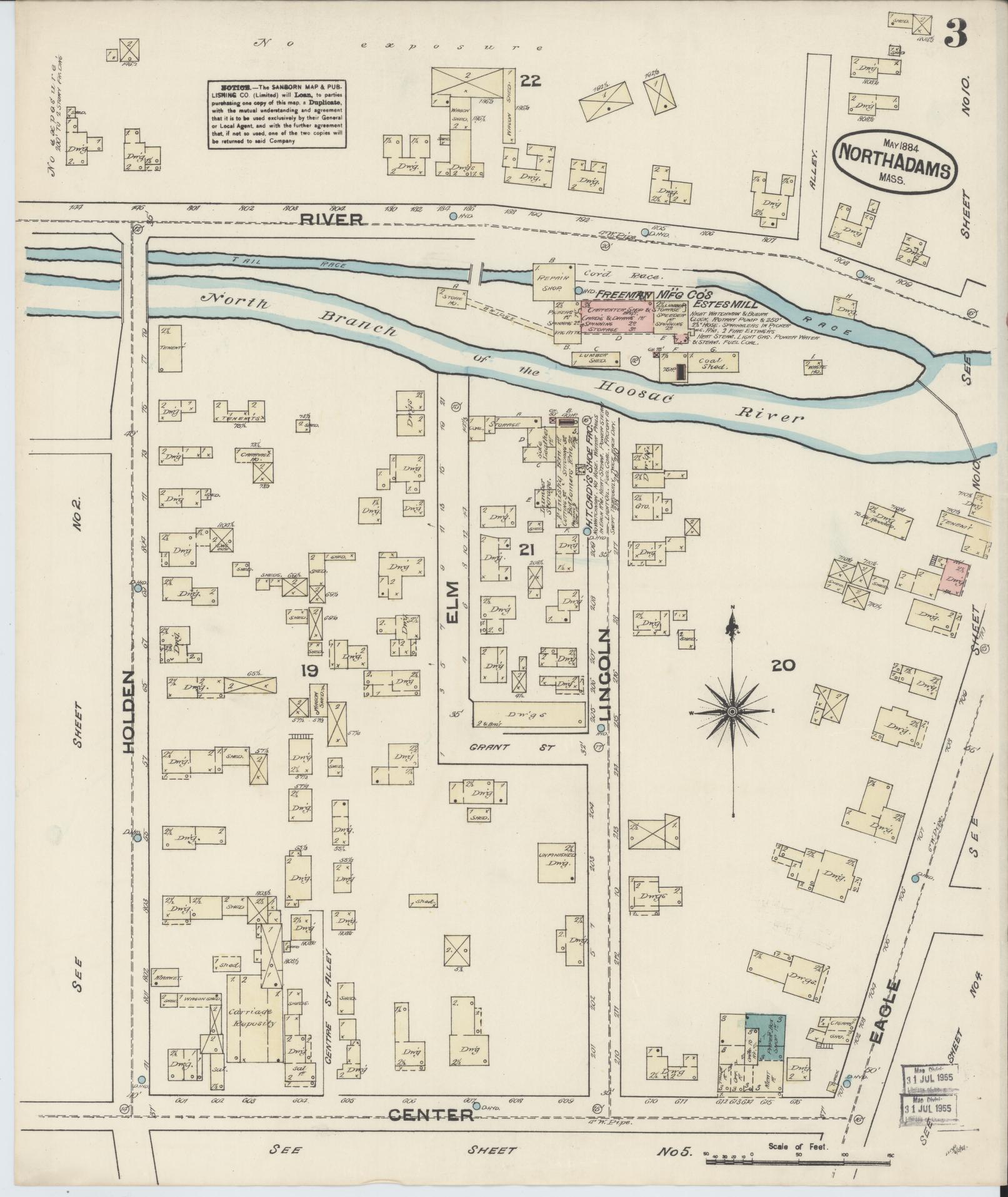 Sanborn Fire Insurance Map from North Adams, Berkshire County, Massachusetts (1884), Sheet #0003 - Complete Map Set gallery image, historic Sanborn map, vintage wall art, Massachusetts Massachusetts