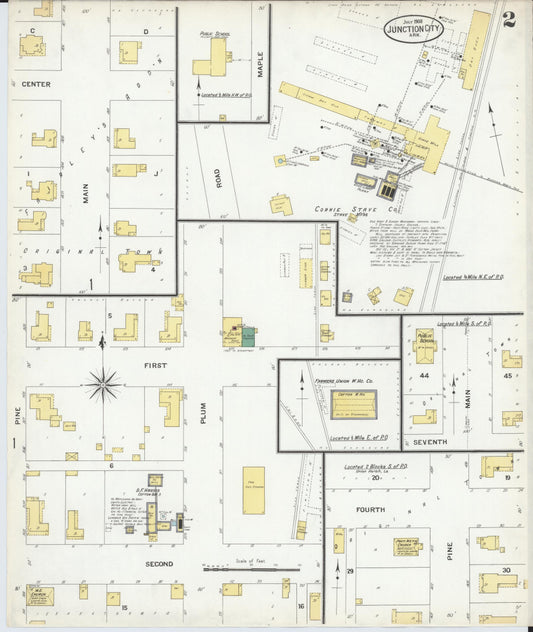 Sanborn Fire Insurance Map from Junction City, Union County, Arkansas. (1908) – Historic Sanborn Fire Insurance Map Print