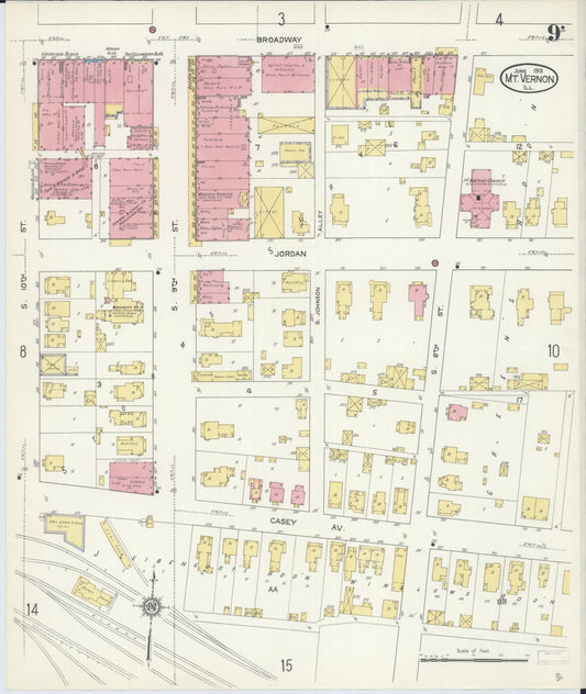 Sanborn Fire Insurance Map from Mount Vernon, Jefferson County, Illinois (1913), Sheet #0009 - Historic Sanborn Fire Insurance Map Print, vintage old map wall art, antique decor, genealogy gift, Illinois Illinois map