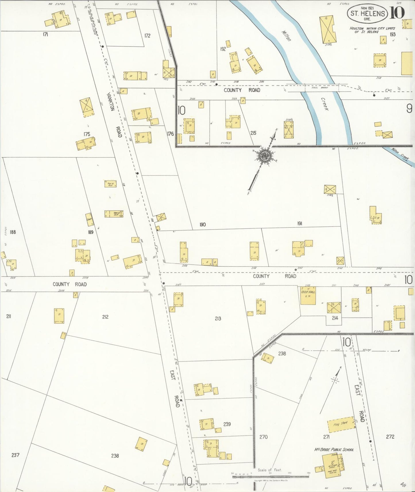 Sanborn Fire Insurance Map from Saint Helens, Columbia County, Oregon (1921), Sheet #0010 - Historic Sanborn Fire Insurance Map Print, vintage old map wall art, antique decor, genealogy gift, Oregon Oregon map