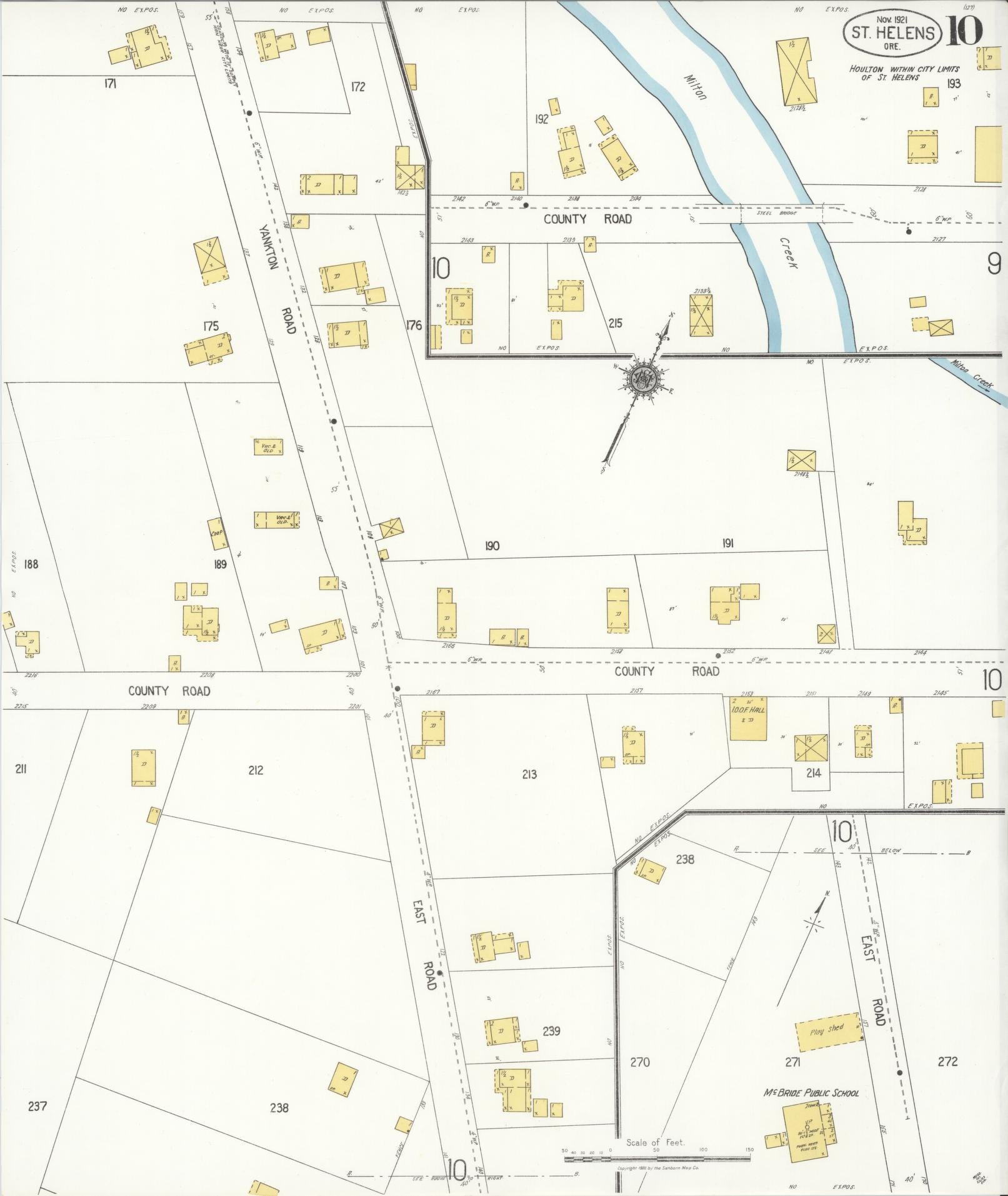 Sanborn Fire Insurance Map from Saint Helens, Columbia County, Oregon (1921), Sheet #0010 - Historic Sanborn Fire Insurance Map Print, vintage old map wall art, antique decor, genealogy gift, Oregon Oregon map