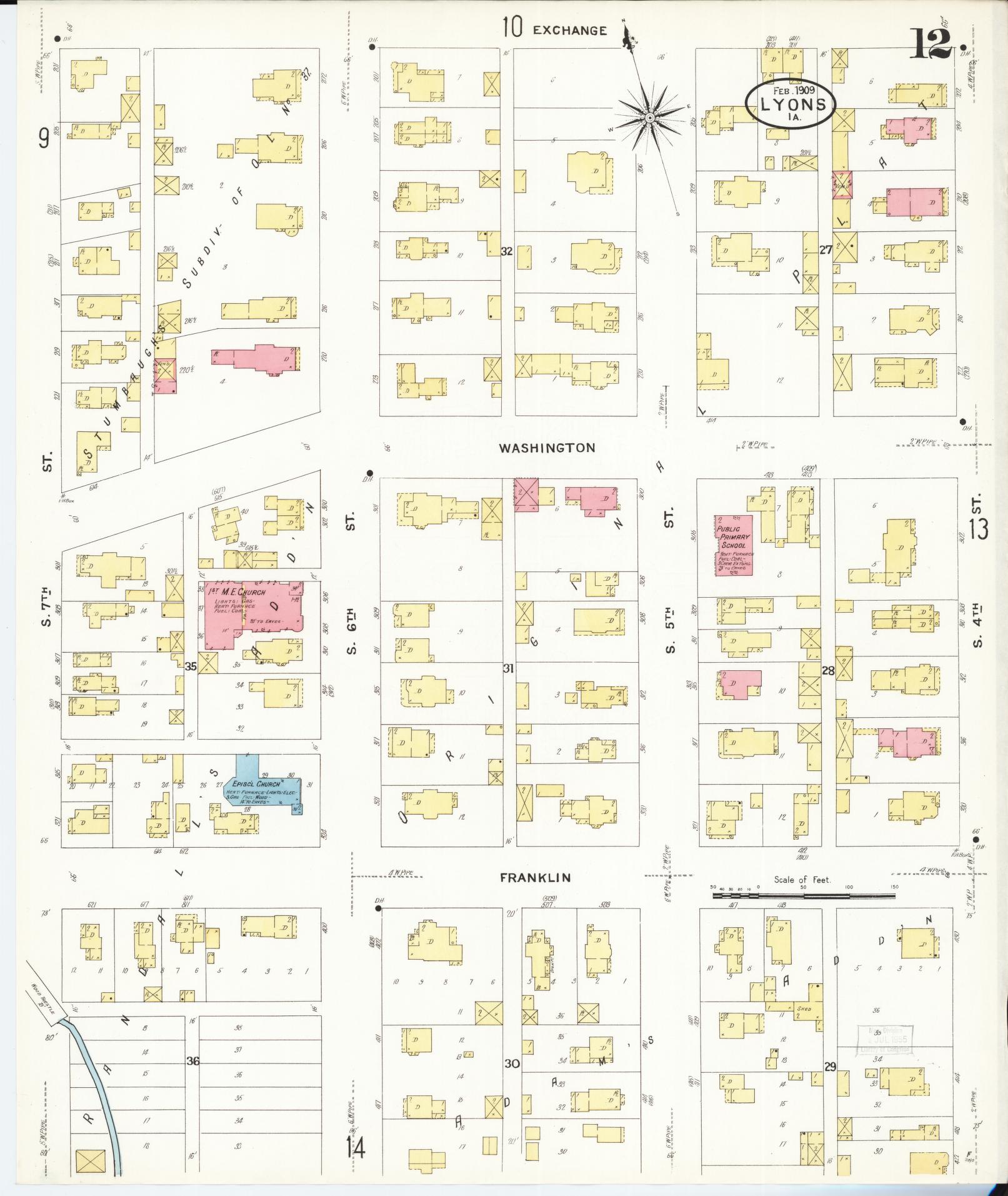 Sanborn Fire Insurance Map from Lyons, Clinton County, Iowa (1909), Sheet #0012 - Historic Sanborn Fire Insurance Map Print