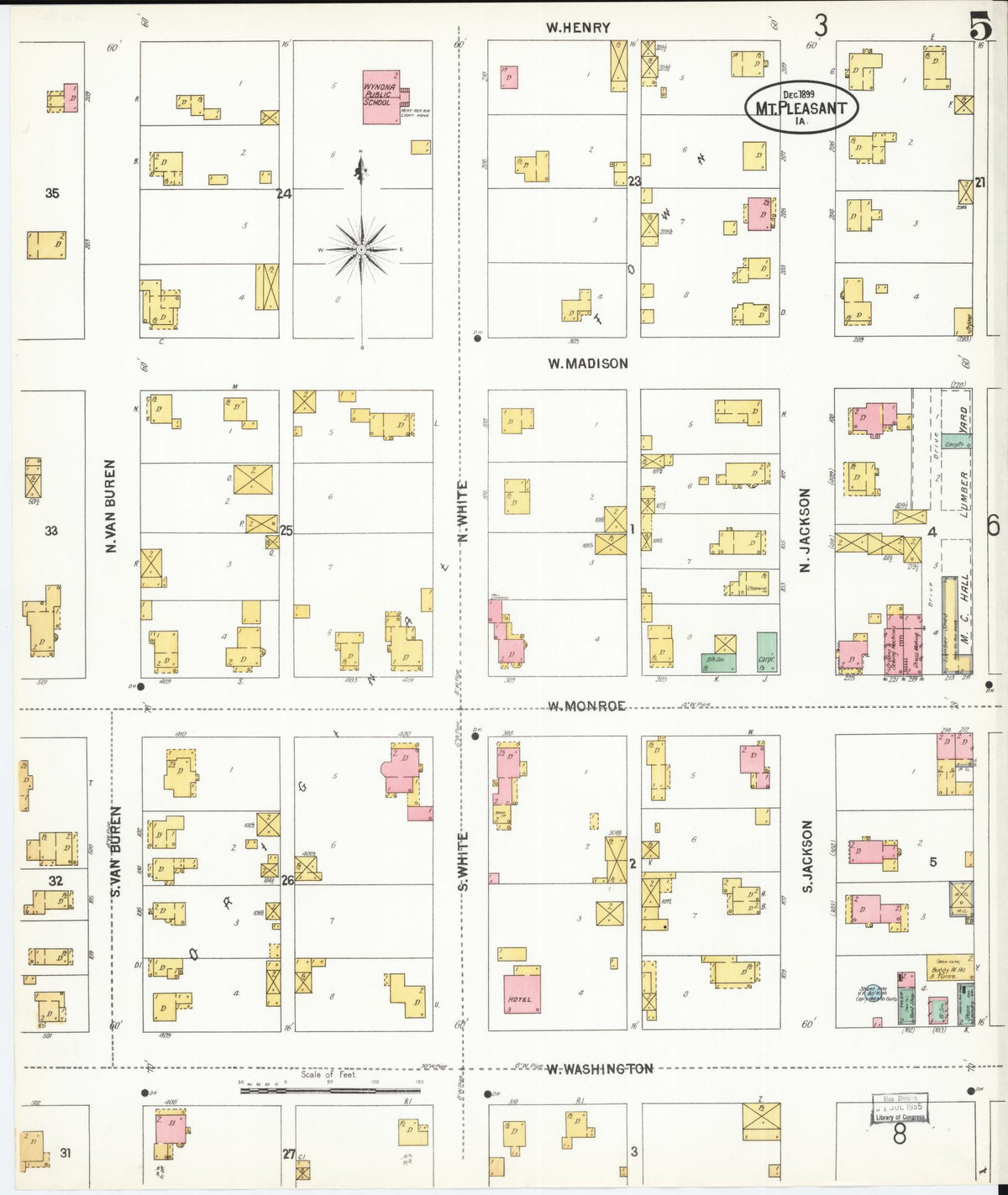 Sanborn Fire Insurance Map from Mount Pleasant, Henry County, Iowa (1899), Sheet #0005 - Historic Sanborn Fire Insurance Map Print, vintage old map wall art