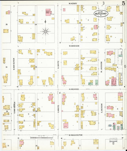 Sanborn Fire Insurance Map from Mount Pleasant, Henry County, Iowa (1899), Sheet #0005 - Historic Sanborn Fire Insurance Map Print, vintage old map wall art