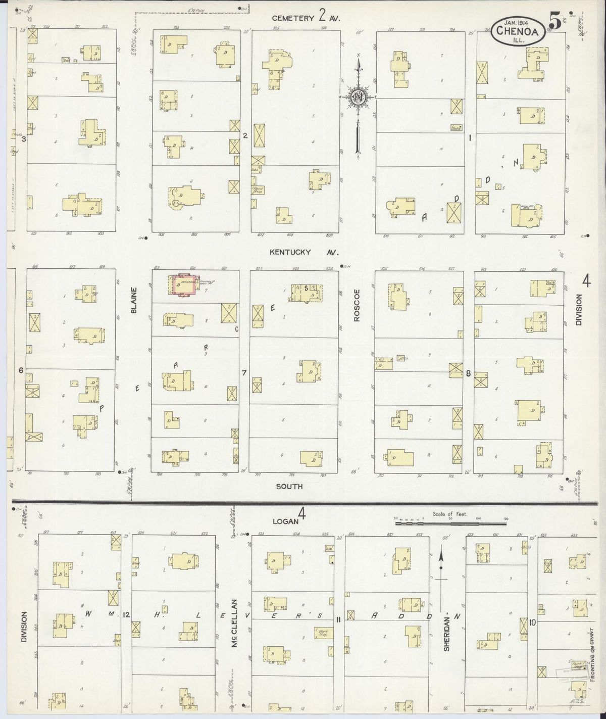 Sanborn Fire Insurance Map from Chenoa, McLean County, Illinois (1914), Sheet #0005 - Complete Map Set gallery image, historic Sanborn map, vintage wall art, Illinois Illinois