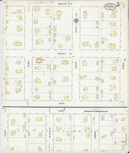 Sanborn Fire Insurance Map from Chenoa, McLean County, Illinois (1914), Sheet #0005 - Complete Map Set gallery image, historic Sanborn map, vintage wall art, Illinois Illinois