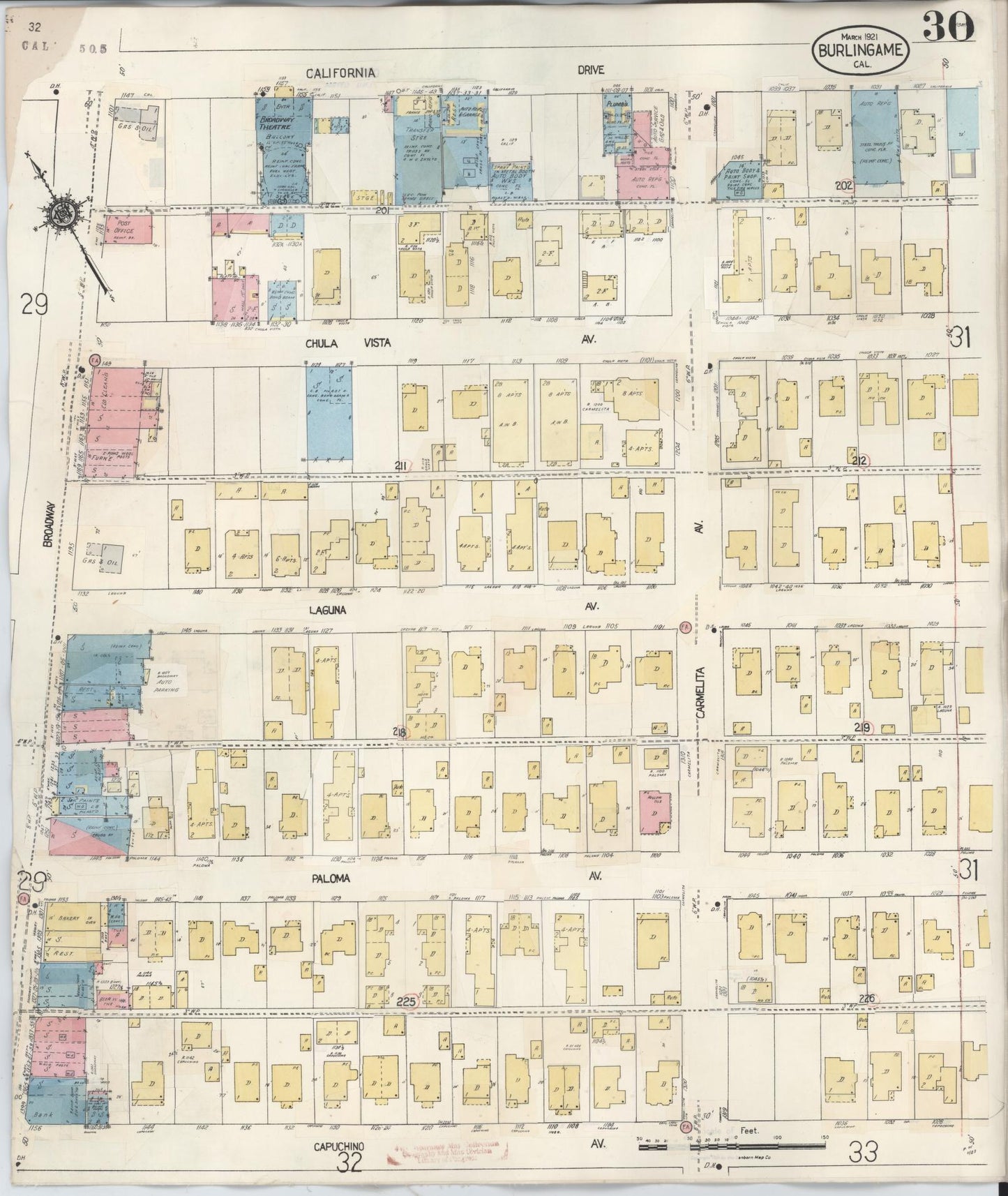 Sanborn Fire Insurance Map from Burlingame, San Mateo County, California (1949), Sheet #0030 - Complete Map Set gallery image, historic Sanborn map, vintage wall art, California California