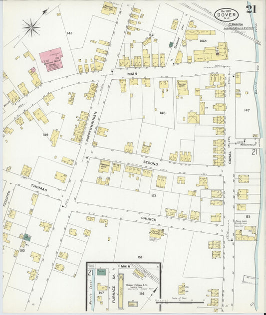 Sanborn Fire Insurance Map from Dover, Morris County, New Jersey (1909), Sheet #0021 - Historic Sanborn Fire Insurance Map Print, vintage old map wall art, antique decor, genealogy gift, New Jersey New Jersey map