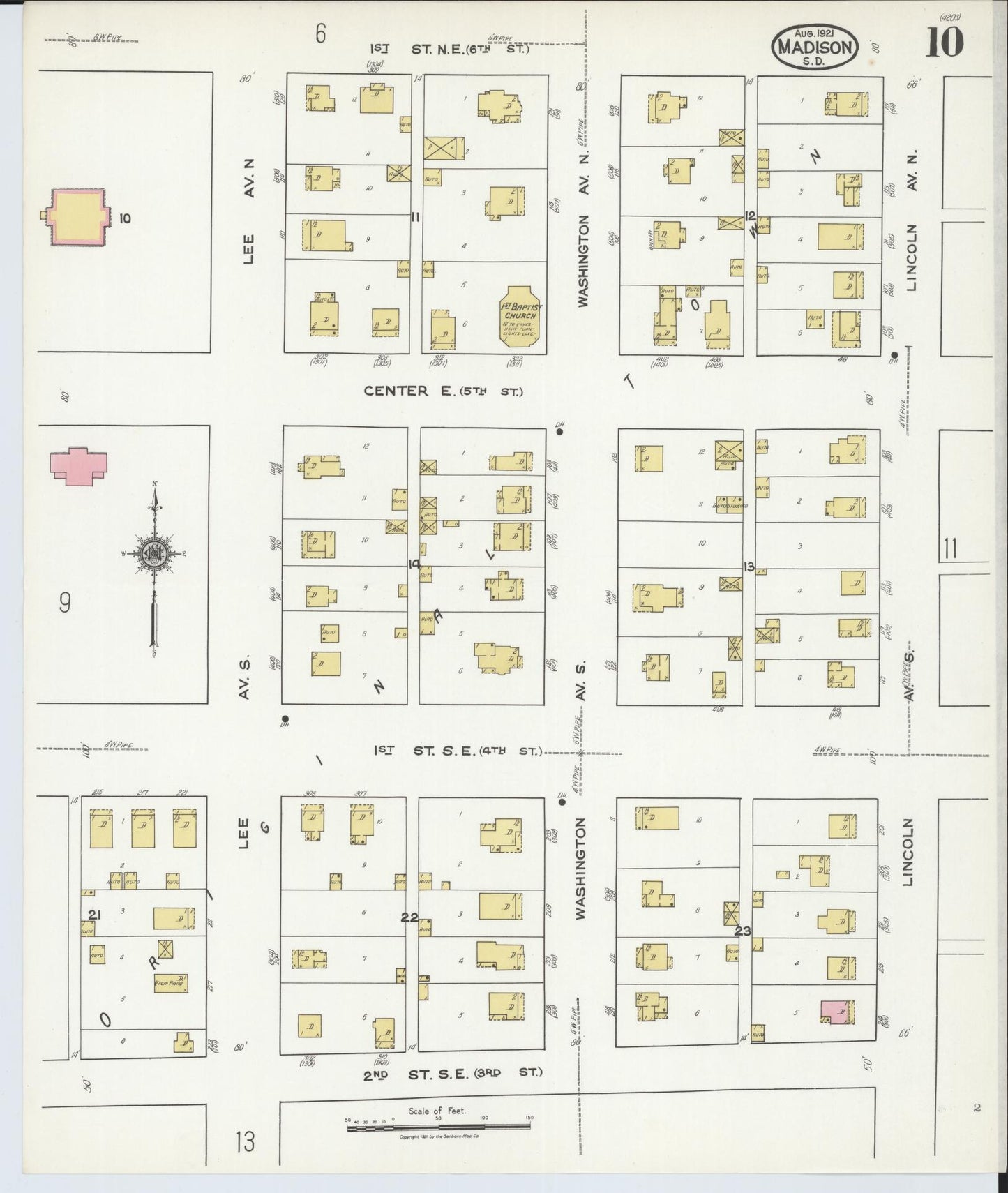 Sanborn Fire Insurance Map from Madison, Lake County, South Dakota (1921), Sheet #0010 - Complete Map Set gallery image, historic Sanborn map, vintage wall art, South Dakota South Dakota