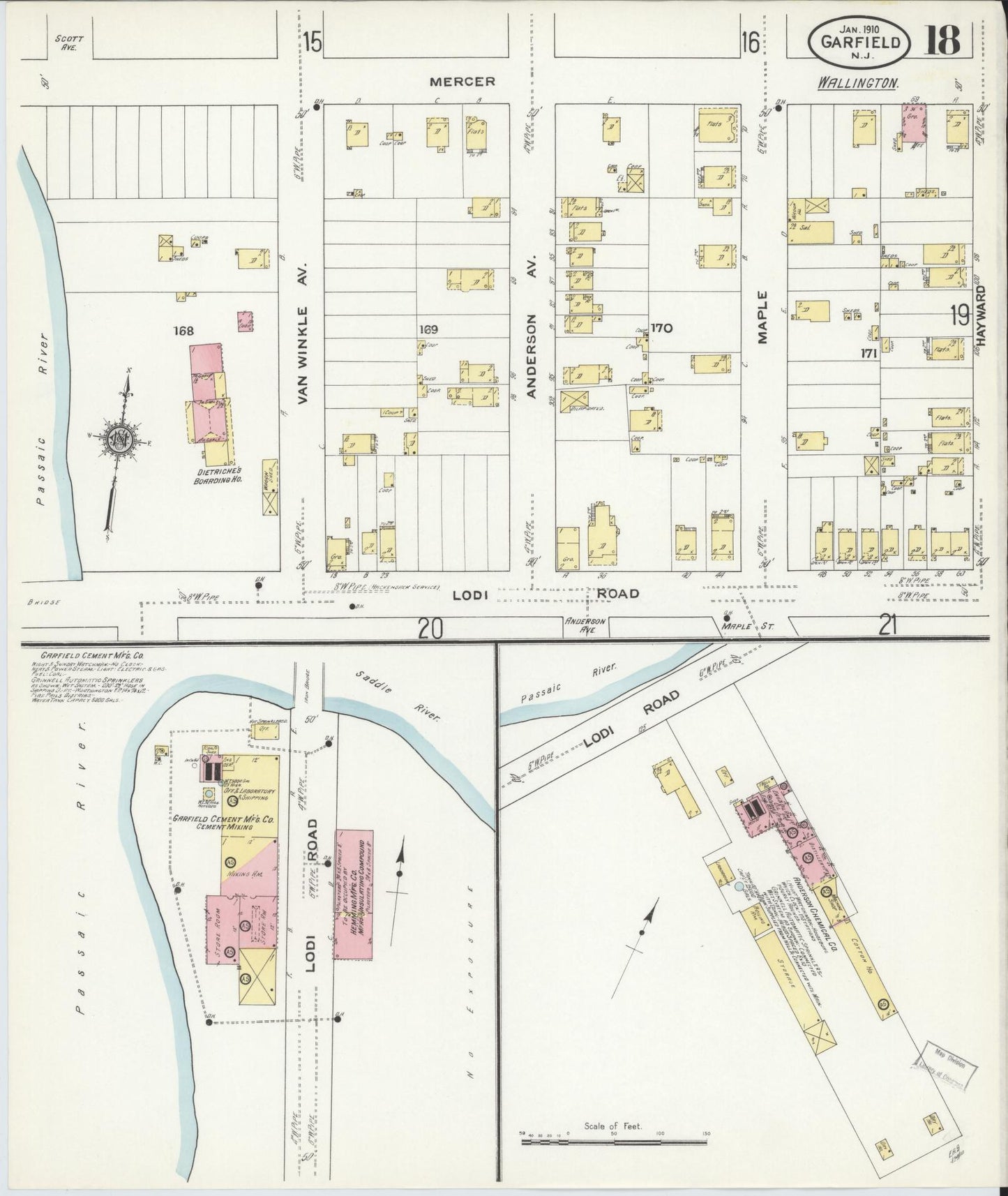 Sanborn Fire Insurance Map from Garfield, Bergen County, New Jersey (1910), Sheet #0018 - Complete Map Set gallery image, historic Sanborn map, vintage wall art, New Jersey New Jersey