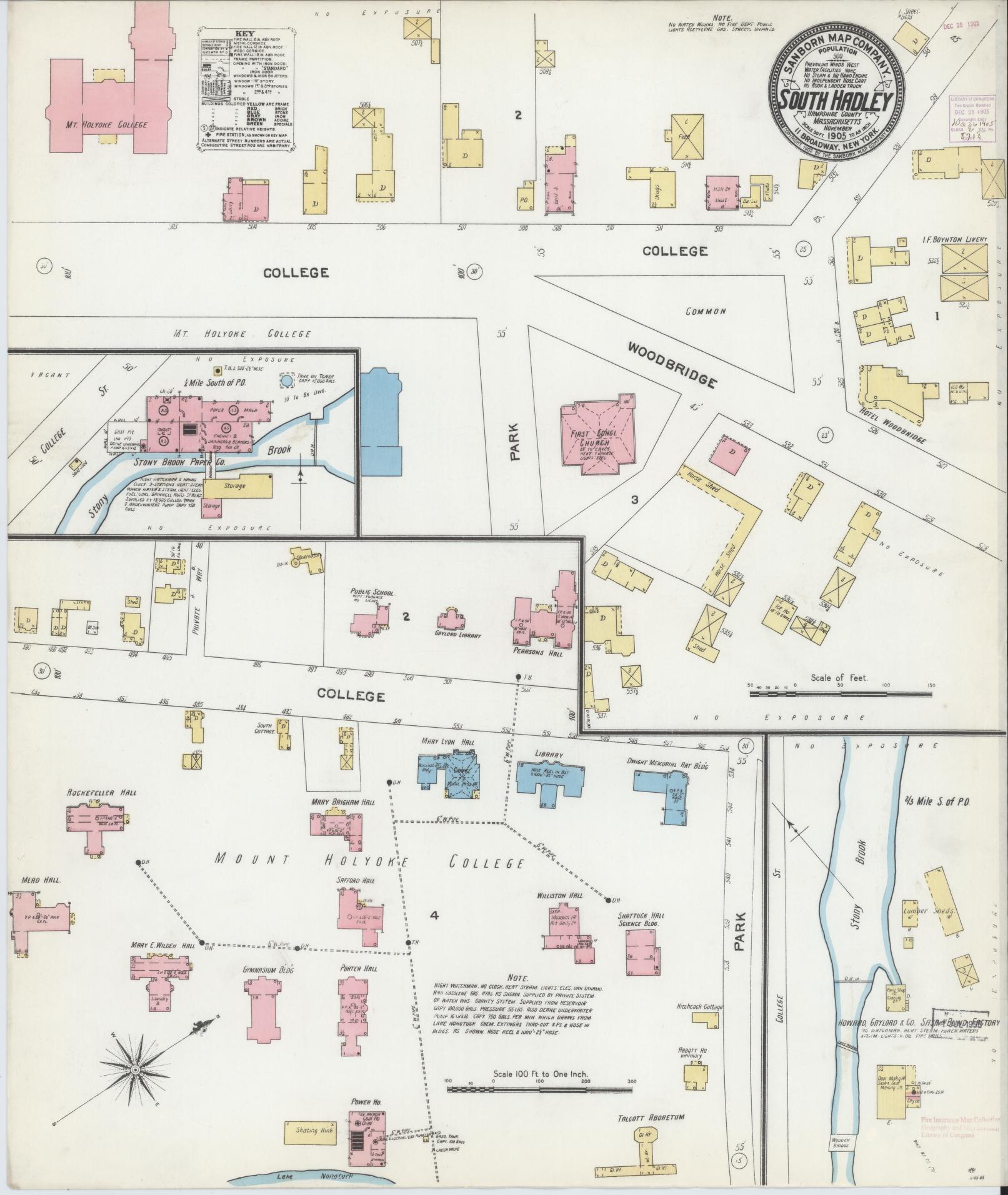 Sanborn Fire Insurance Map from South Hadley, Hampshire County, Massachusetts (1905), Sheet #0002 - Historic Sanborn Fire Insurance Map Print, vintage old map wall art, antique decor, genealogy gift, Massachusetts Massachusetts map