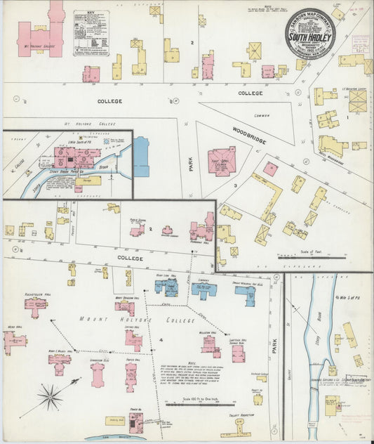 Sanborn Fire Insurance Map from South Hadley, Hampshire County, Massachusetts (1905), Sheet #0002 - Historic Sanborn Fire Insurance Map Print, vintage old map wall art, antique decor, genealogy gift, Massachusetts Massachusetts map