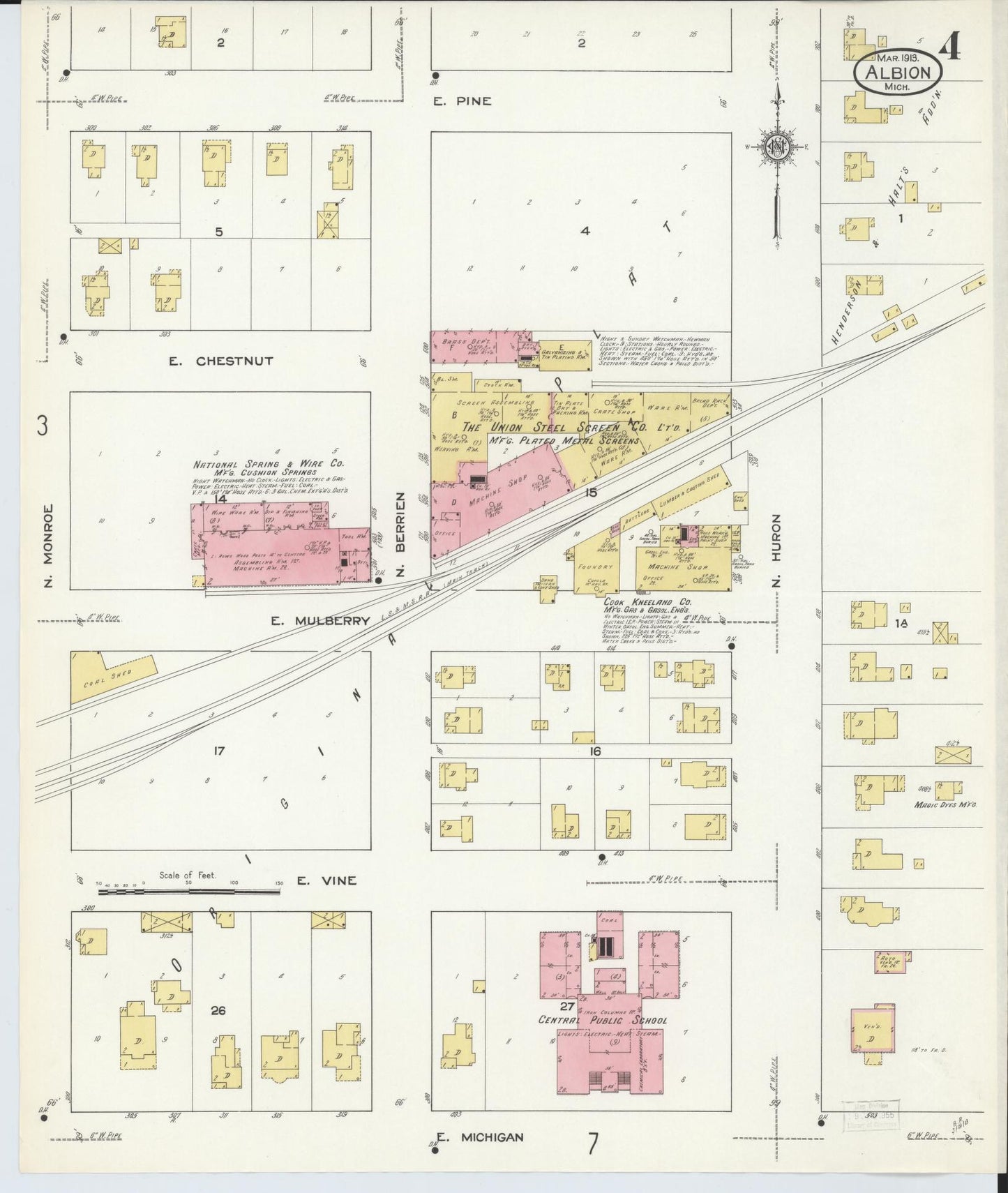 Sanborn Fire Insurance Map from Albion, Calhoun County, Michigan (1913), Sheet #0004 - Complete Map Set gallery image, historic Sanborn map, vintage wall art, Michigan Michigan