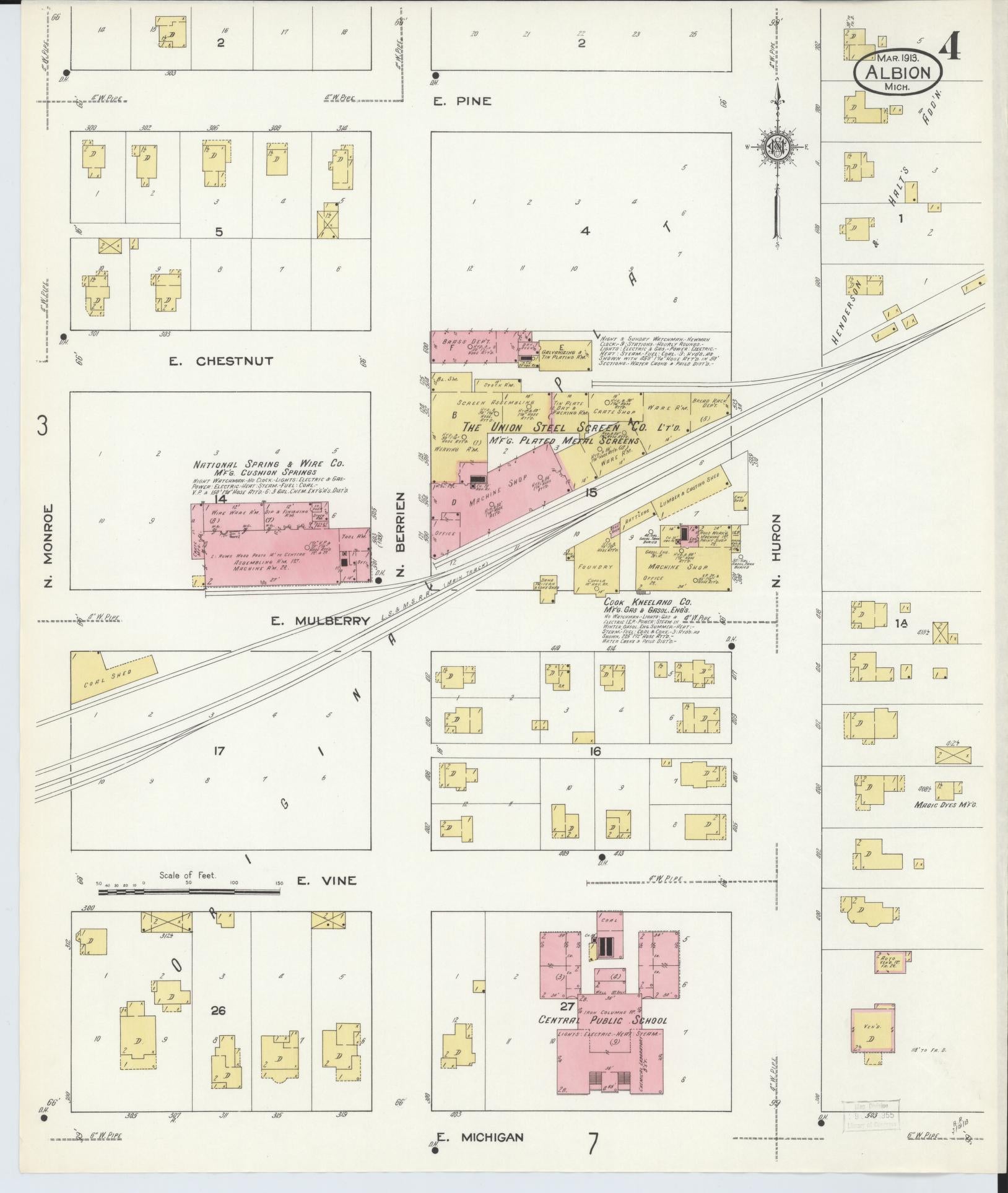 Sanborn Fire Insurance Map from Albion, Calhoun County, Michigan (1913), Sheet #0004 - Complete Map Set gallery image, historic Sanborn map, vintage wall art, Michigan Michigan