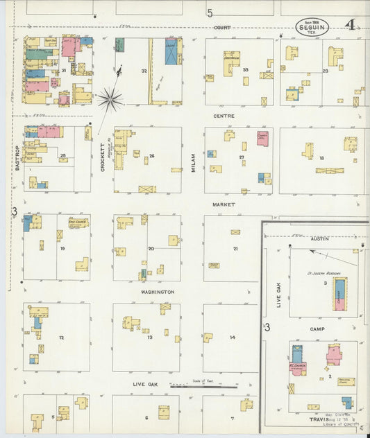 Sanborn Fire Insurance Map from Seguin, Guadalupe County, Texas (1906), Sheet #0004 - Historic Sanborn Fire Insurance Map Print, vintage old map wall art, antique decor, genealogy gift, Texas Texas map
