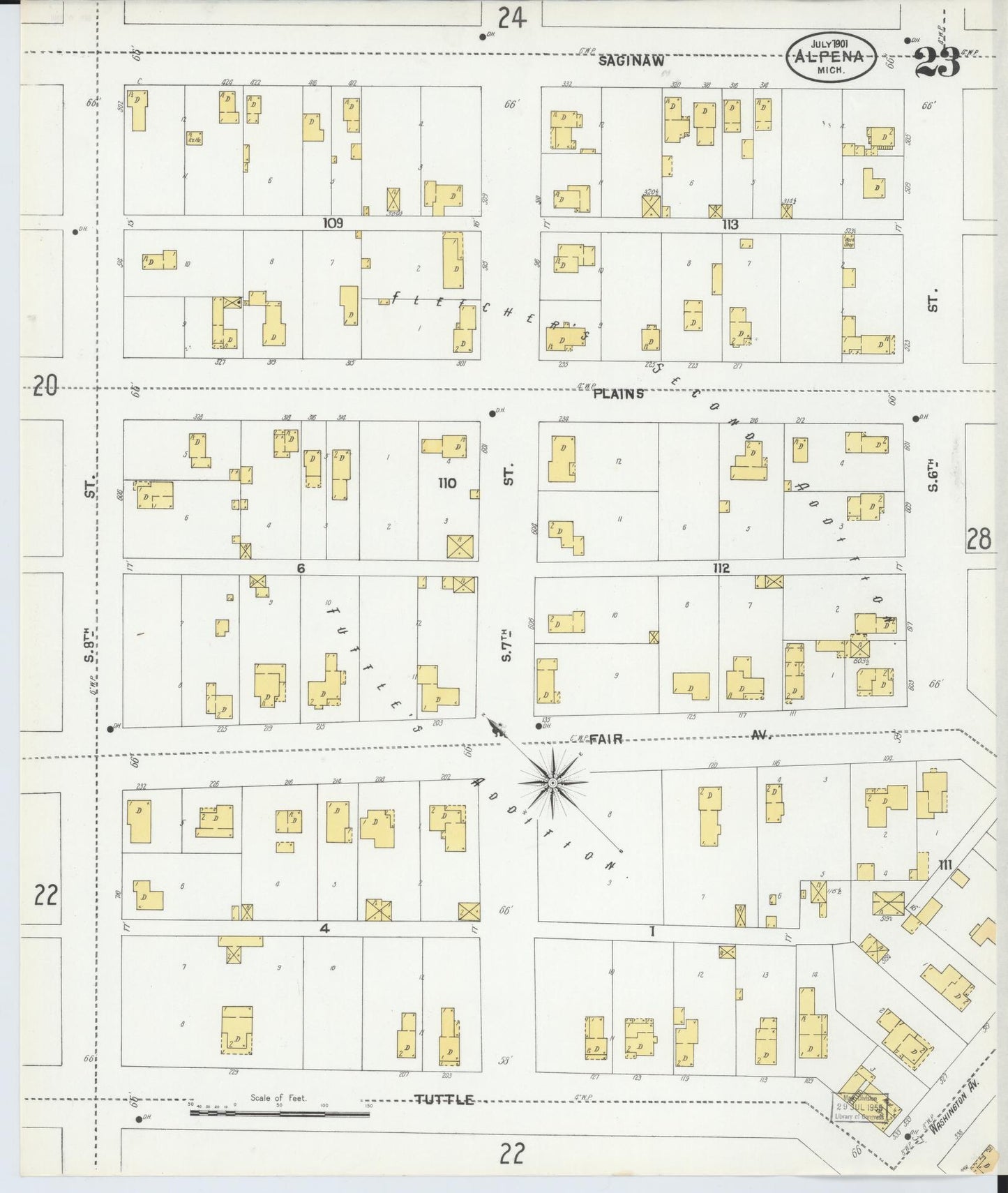 Sanborn Fire Insurance Map from Alpena, Alpena County, Michigan (1901), Sheet #0023 - Complete Map Set gallery image, historic Sanborn map, vintage wall art, Michigan Michigan