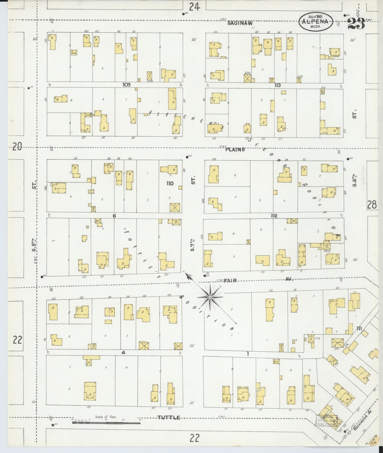 Sanborn Fire Insurance Map from Alpena, Alpena County, Michigan (1901), Sheet #0023 - Complete Map Set gallery image, historic Sanborn map, vintage wall art, Michigan Michigan