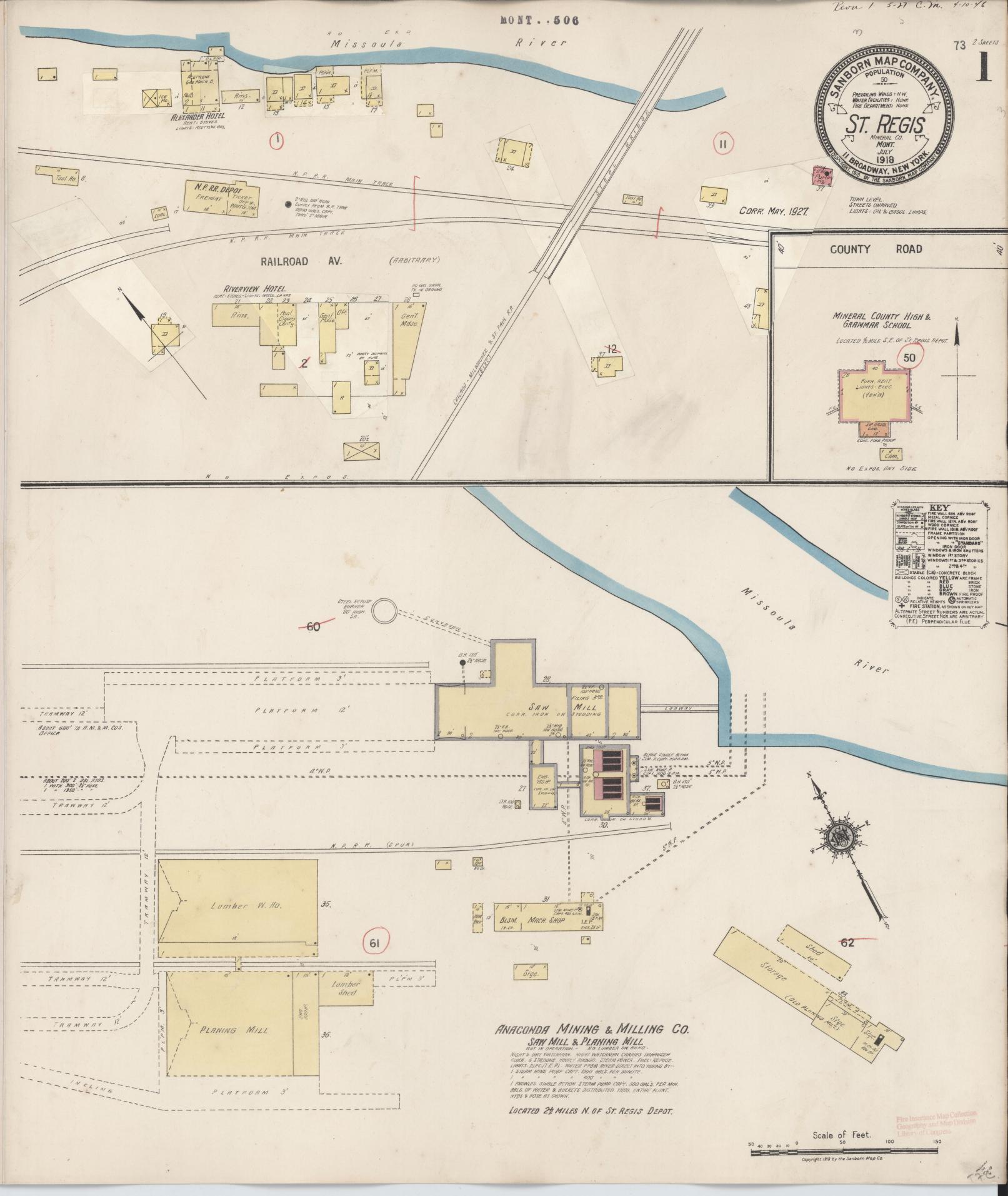 Sanborn Fire Insurance Map from Saint Regis, Mineral County, Montana (1927), Sheet #0001 - Complete Map Set gallery image, historic Sanborn map, vintage wall art, Montana Montana