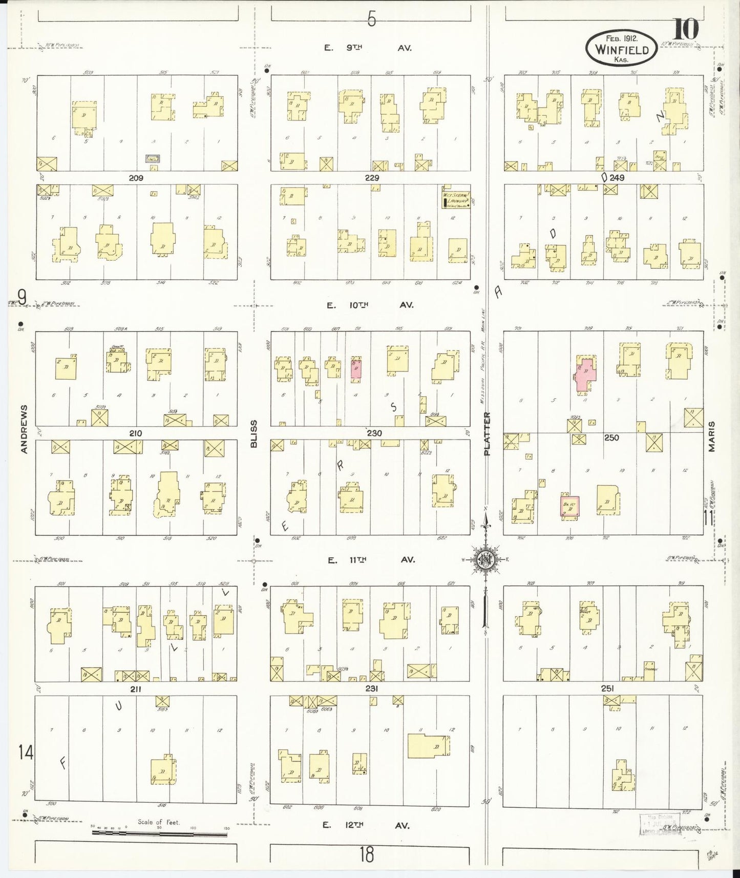 Sanborn Fire Insurance Map from Winfield, Cowley County, Kansas (1912), Sheet #0010 - Historic Sanborn Fire Insurance Map Print, vintage old map wall art, antique decor, genealogy gift, Kansas Kansas map