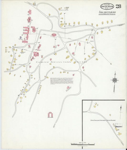 Sanborn Fire Insurance Map from Anderson, Anderson County, South Carolina (1918), Sheet #0028 - Historic Sanborn Fire Insurance Map Print, vintage old map wall art, antique decor, genealogy gift, South Carolina South Carolina map