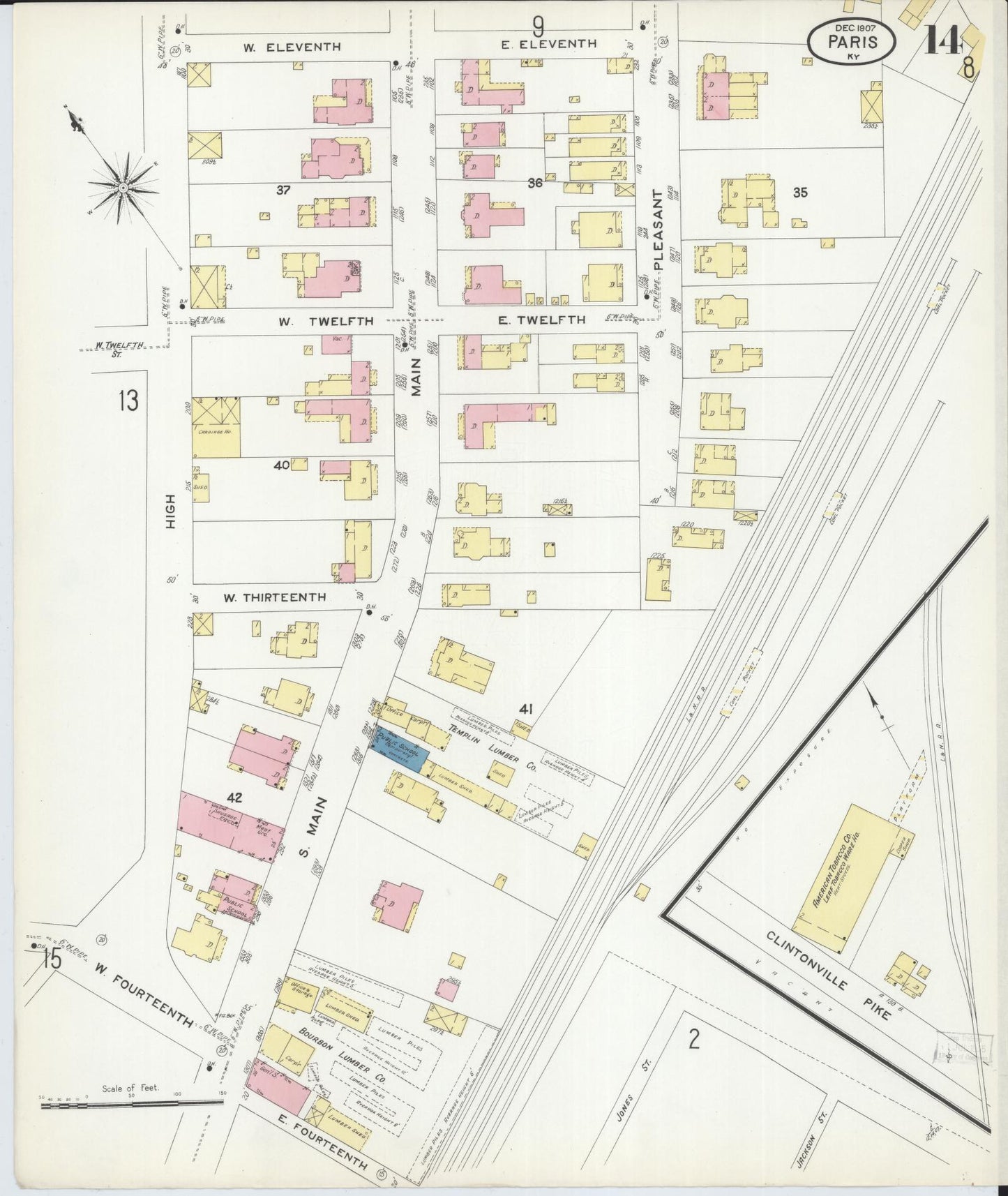 Sanborn Fire Insurance Map from Paris, Bourbon County, Kentucky (1907), Sheet #0014 - Complete Map Set gallery image, historic Sanborn map, vintage wall art, Kentucky Kentucky