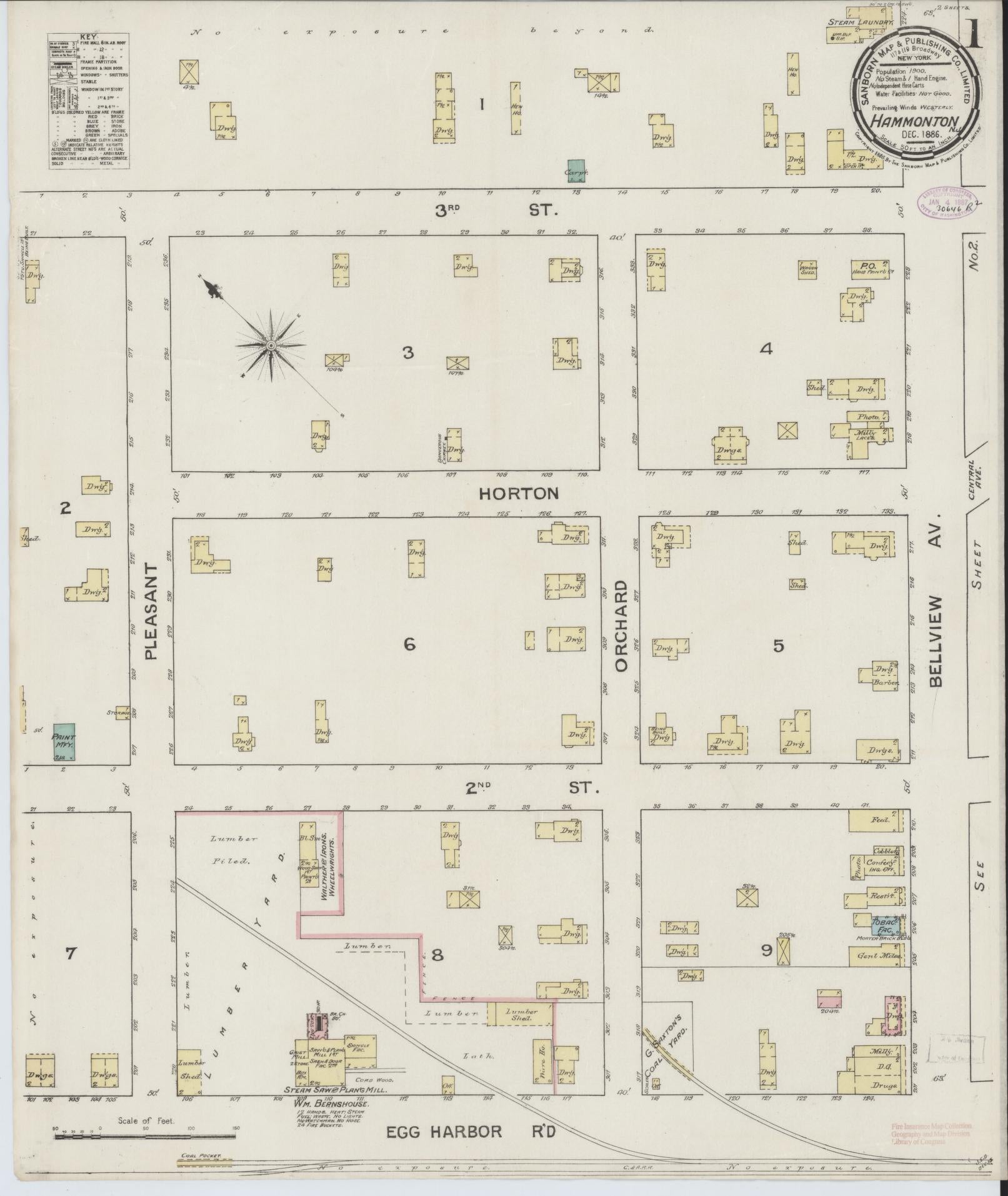 Sanborn Fire Insurance Map from Hammonton, Atlantic County, New Jersey. (1886) – Historic Sanborn Fire Insurance Map Print