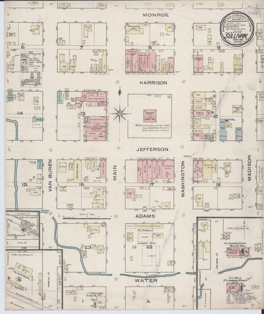 Sanborn Fire Insurance Map from Sullivan, Moultrie County, Illinois (1886), Sheet #0001 - Historic Sanborn Fire Insurance Map Print, vintage old map wall art, antique decor, genealogy gift, Illinois Illinois map