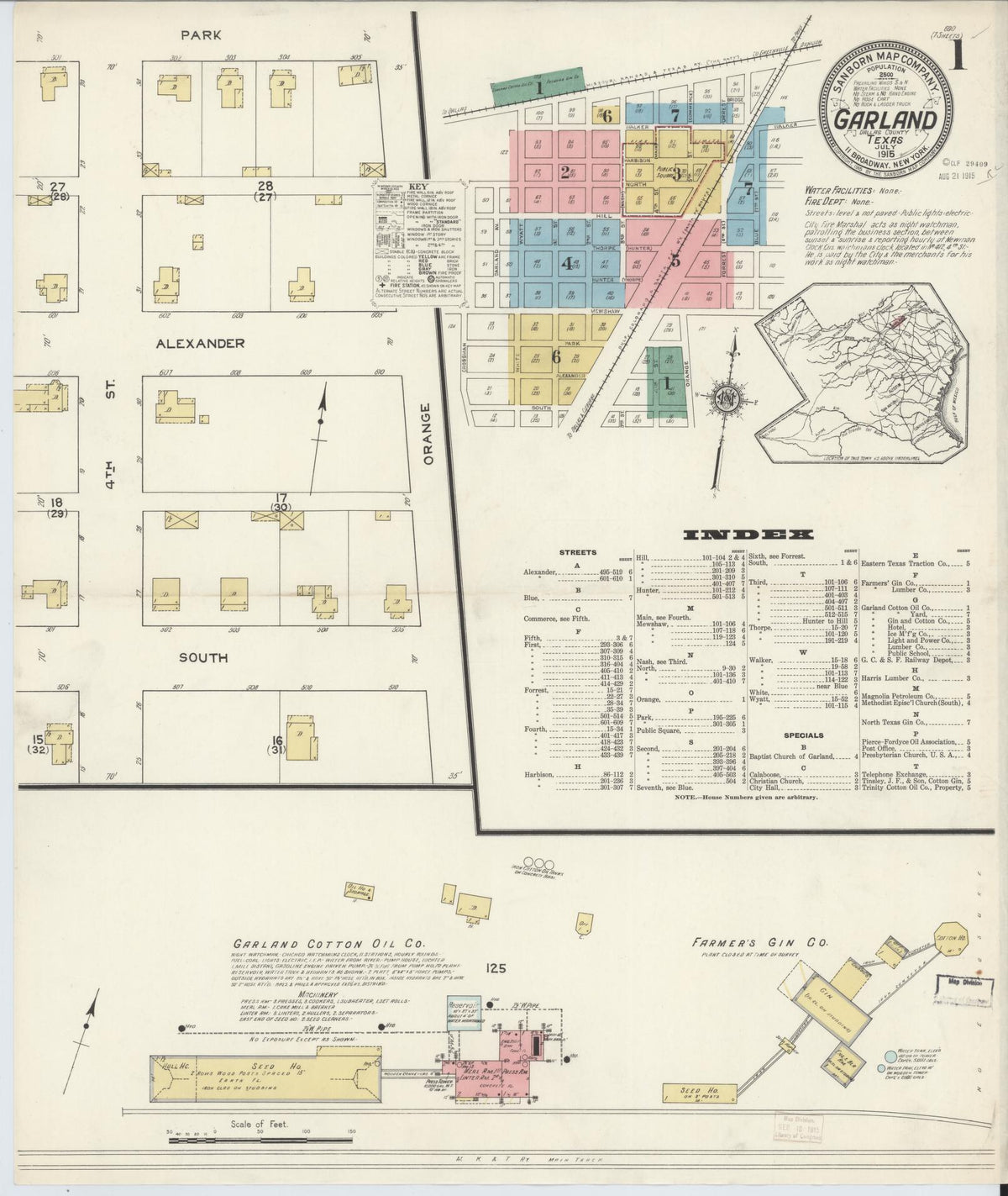 Sanborn Fire Insurance Map from Garland, Dallas County, Texas (1915), Sheet #0001 - Complete Map Set gallery image, historic Sanborn map, vintage wall art, Texas Texas