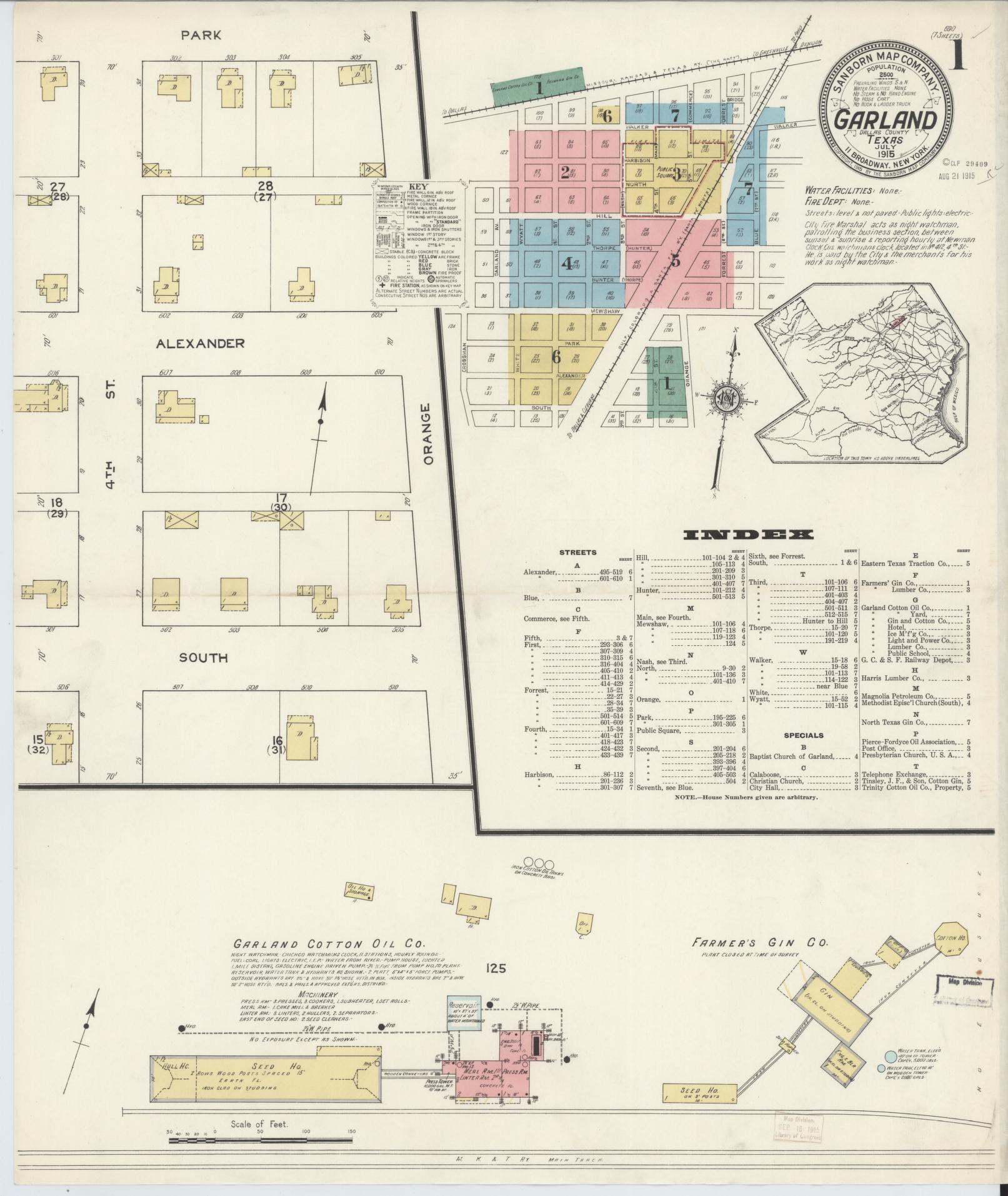 Sanborn Fire Insurance Map from Garland, Dallas County, Texas (1915), Sheet #0001 - Complete Map Set gallery image, historic Sanborn map, vintage wall art, Texas Texas