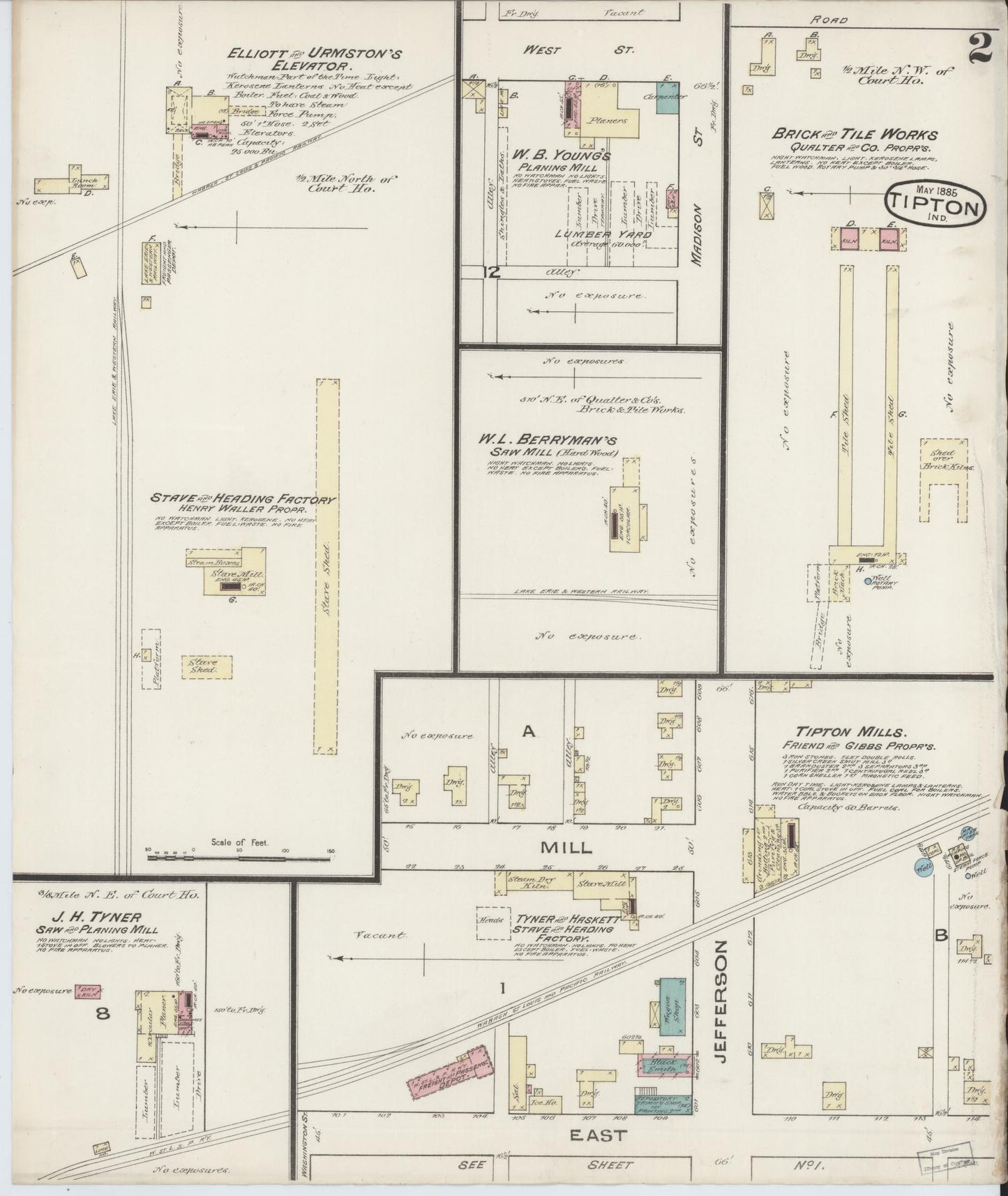 Sanborn Fire Insurance Map from Tipton, Tipton County, Indiana (1885), Sheet #0002 - Historic Sanborn Fire Insurance Map Print, vintage old map wall art, antique decor, genealogy gift, Indiana Indiana map