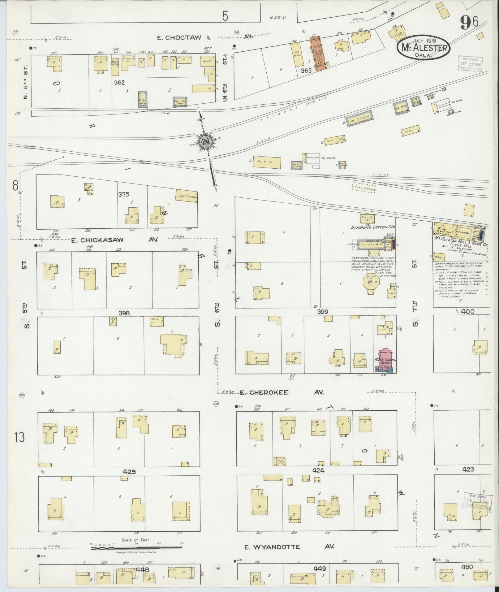 Sanborn Fire Insurance Map from McAlester, Pittsburg County, Oklahoma (1918), Sheet #0009 - Historic Sanborn Fire Insurance Map Print, vintage old map wall art, antique decor, genealogy gift, Oklahoma Oklahoma map
