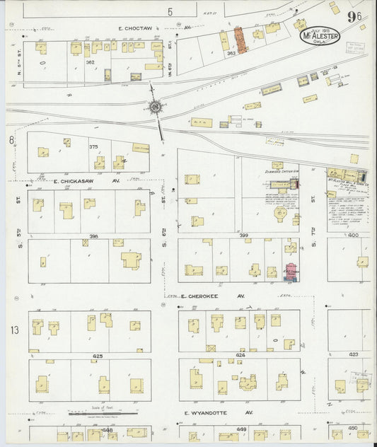 Sanborn Fire Insurance Map from McAlester, Pittsburg County, Oklahoma (1918), Sheet #0009 - Historic Sanborn Fire Insurance Map Print, vintage old map wall art, antique decor, genealogy gift, Oklahoma Oklahoma map