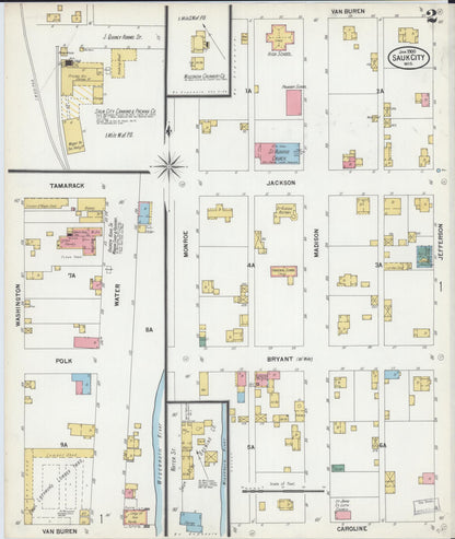 Sanborn Fire Insurance Map from Sauk City, Sauk County, Wisconsin (1900), Sheet #0002 - Historic Sanborn Fire Insurance Map Print, vintage old map wall art, antique decor, genealogy gift, Wisconsin Wisconsin map