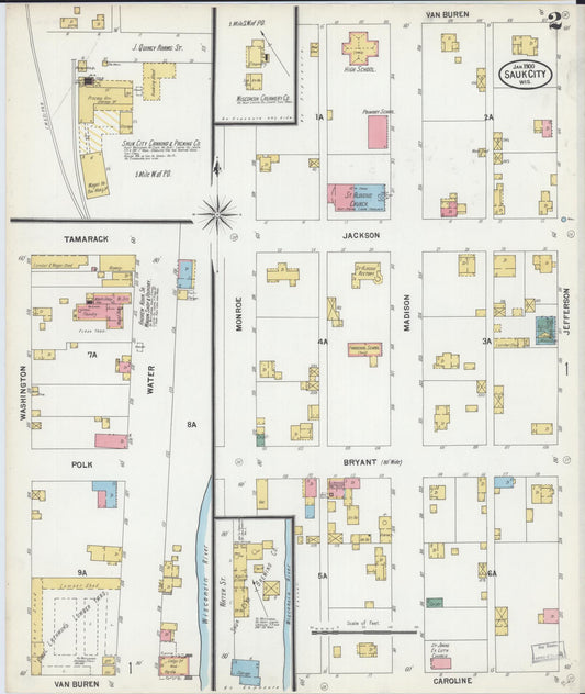 Sanborn Fire Insurance Map from Sauk City, Sauk County, Wisconsin (1900), Sheet #0002 - Historic Sanborn Fire Insurance Map Print, vintage old map wall art, antique decor, genealogy gift, Wisconsin Wisconsin map