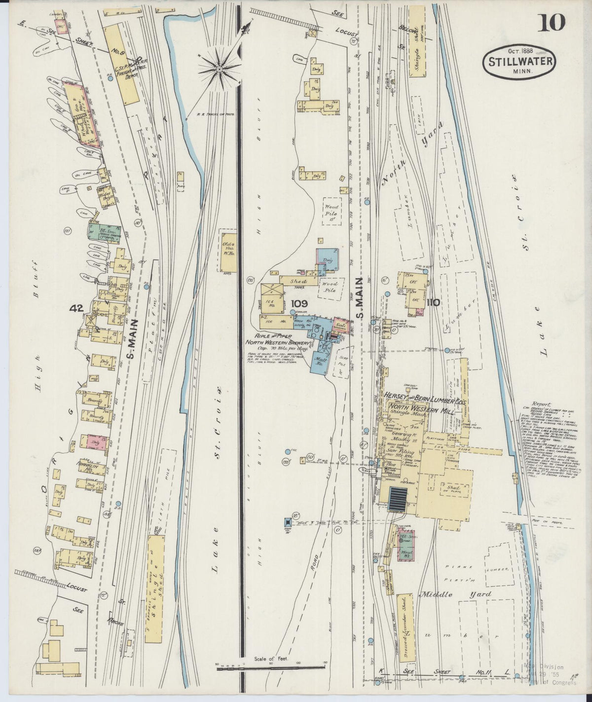 Sanborn Fire Insurance Map from Stillwater, Washington County, Minnesota (1888), Sheet #0010 - Historic Sanborn Fire Insurance Map Print, vintage old map wall art, antique decor, genealogy gift, Minnesota Minnesota map