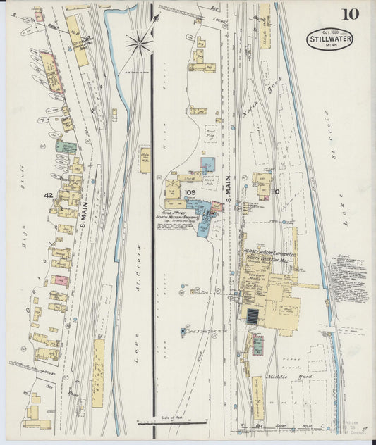 Sanborn Fire Insurance Map from Stillwater, Washington County, Minnesota (1888), Sheet #0010 - Historic Sanborn Fire Insurance Map Print, vintage old map wall art, antique decor, genealogy gift, Minnesota Minnesota map