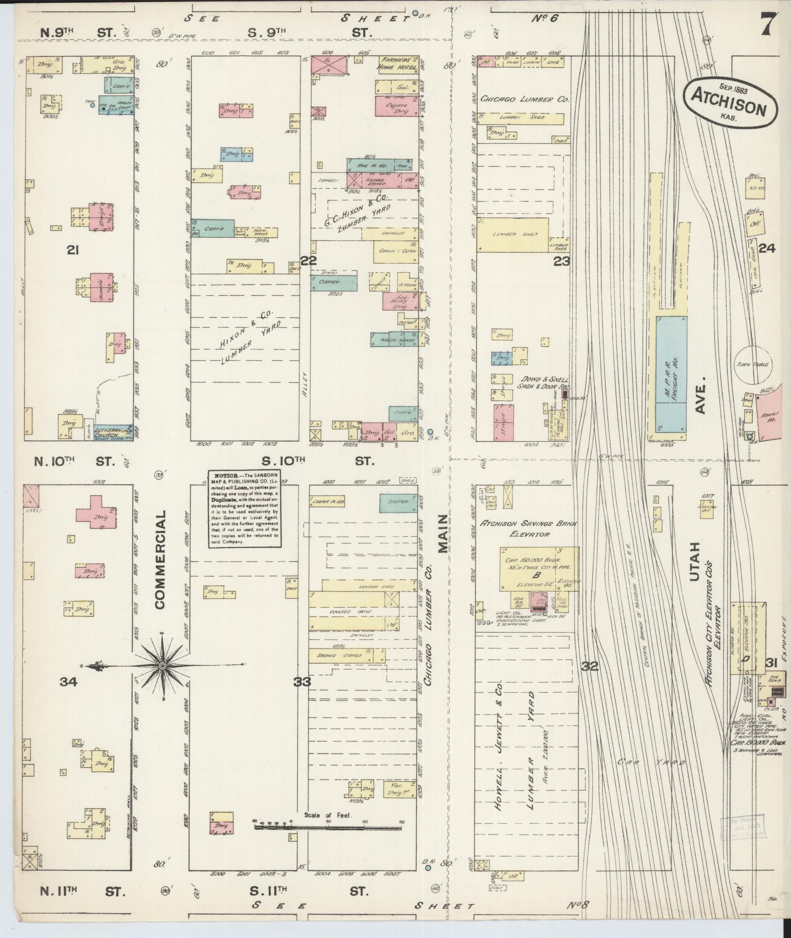 Sanborn Fire Insurance Map from Atchison, Atchison County, Kansas (1883), Sheet #0007 - Complete Map Set gallery image, historic Sanborn map, vintage wall art, Kansas Kansas