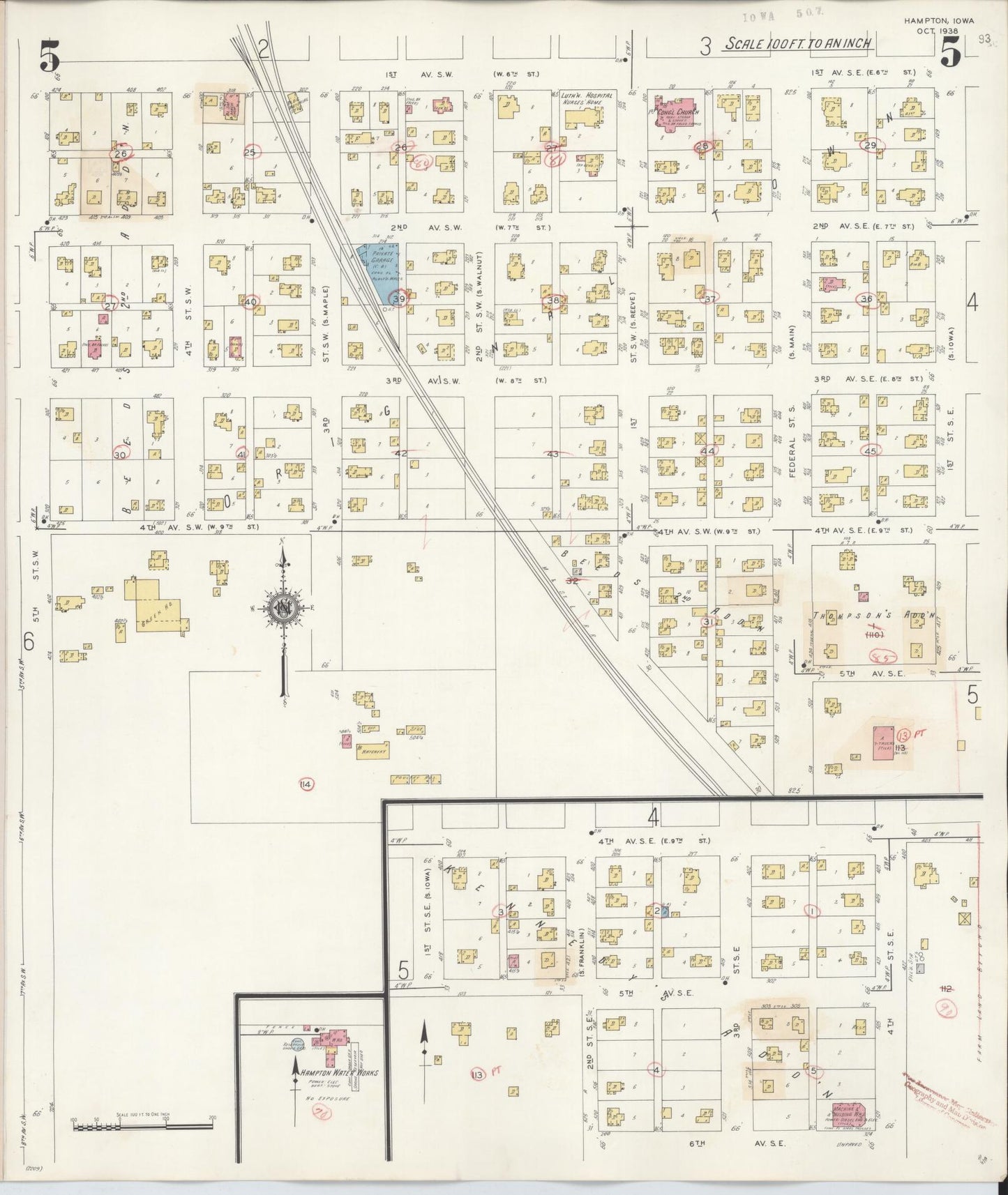 Sanborn Fire Insurance Map from Hampton, Franklin County, Iowa (1944), Sheet #0005 - Historic Sanborn Fire Insurance Map Print, vintage old map wall art