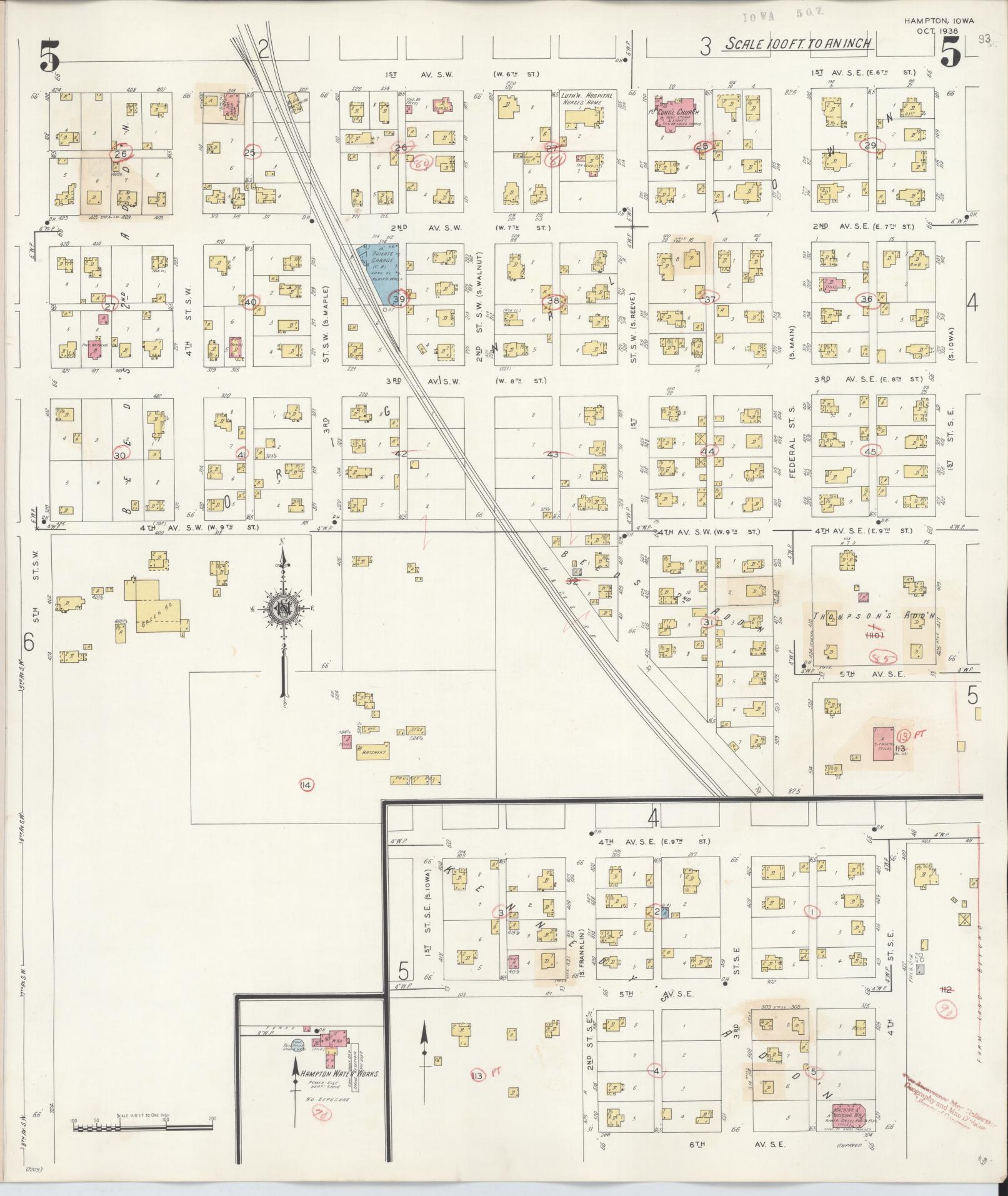 Sanborn Fire Insurance Map from Hampton, Franklin County, Iowa (1944), Sheet #0005 - Historic Sanborn Fire Insurance Map Print, vintage old map wall art