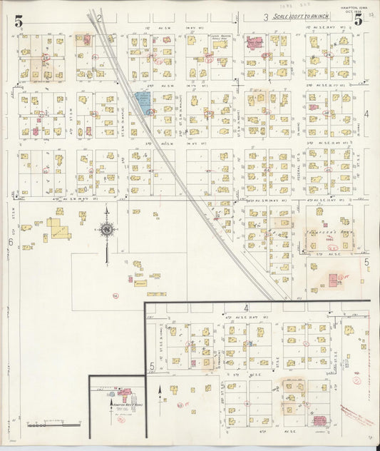 Sanborn Fire Insurance Map from Hampton, Franklin County, Iowa (1944), Sheet #0005 - Historic Sanborn Fire Insurance Map Print, vintage old map wall art