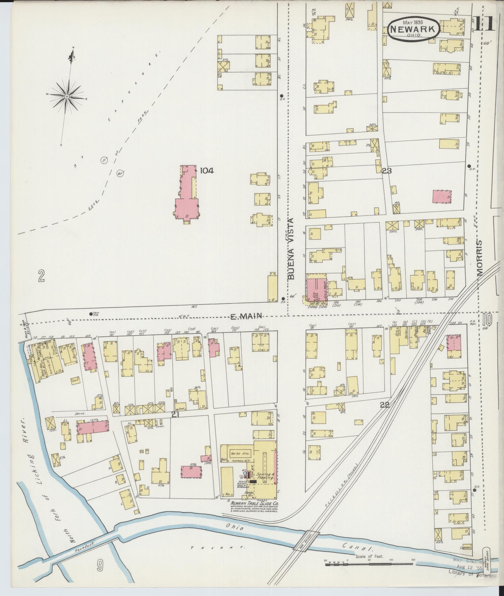 Sanborn Fire Insurance Map from Newark, Licking County, Ohio (1893), Sheet #0011 - Historic Sanborn Fire Insurance Map Print, vintage old map wall art, antique decor, genealogy gift, Ohio Ohio map