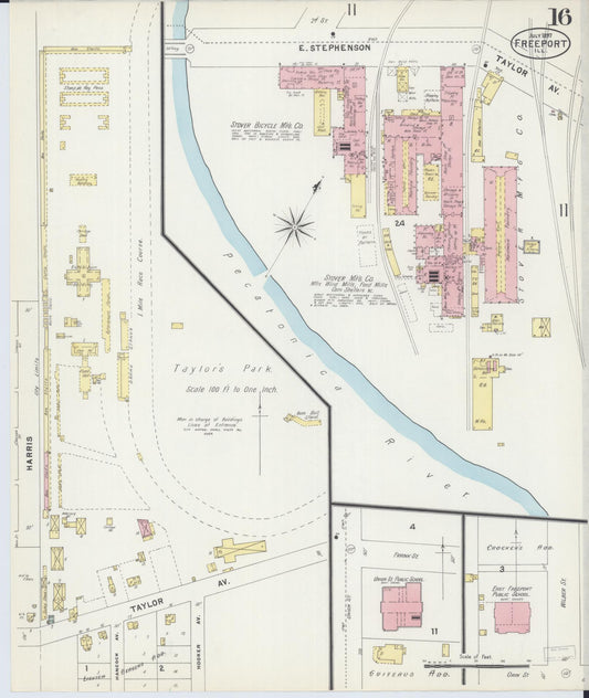 Sanborn Fire Insurance Map from Freeport, Stephenson County, Illinois (1897), Sheet #0016 - Historic Sanborn Fire Insurance Map Print, vintage old map wall art, antique decor, genealogy gift, Illinois Illinois map