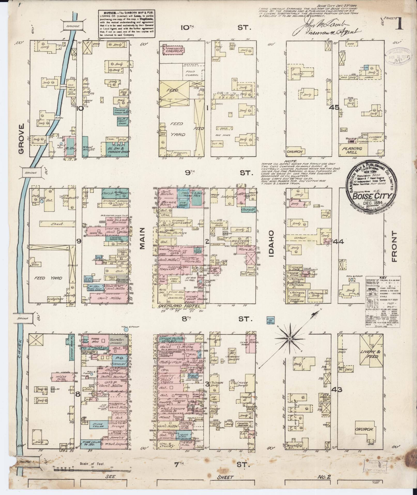 Sanborn Fire Insurance Map from Boise, Ada County, Idaho. (1884) – Historic Sanborn Fire Insurance Map Print