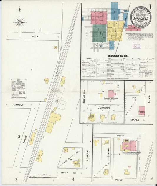 Sanborn Fire Insurance Map from Springdale, Washington County, Arkansas (1909), Sheet #0001 - Complete Map Set gallery image, historic Sanborn map, vintage wall art, Arkansas Arkansas