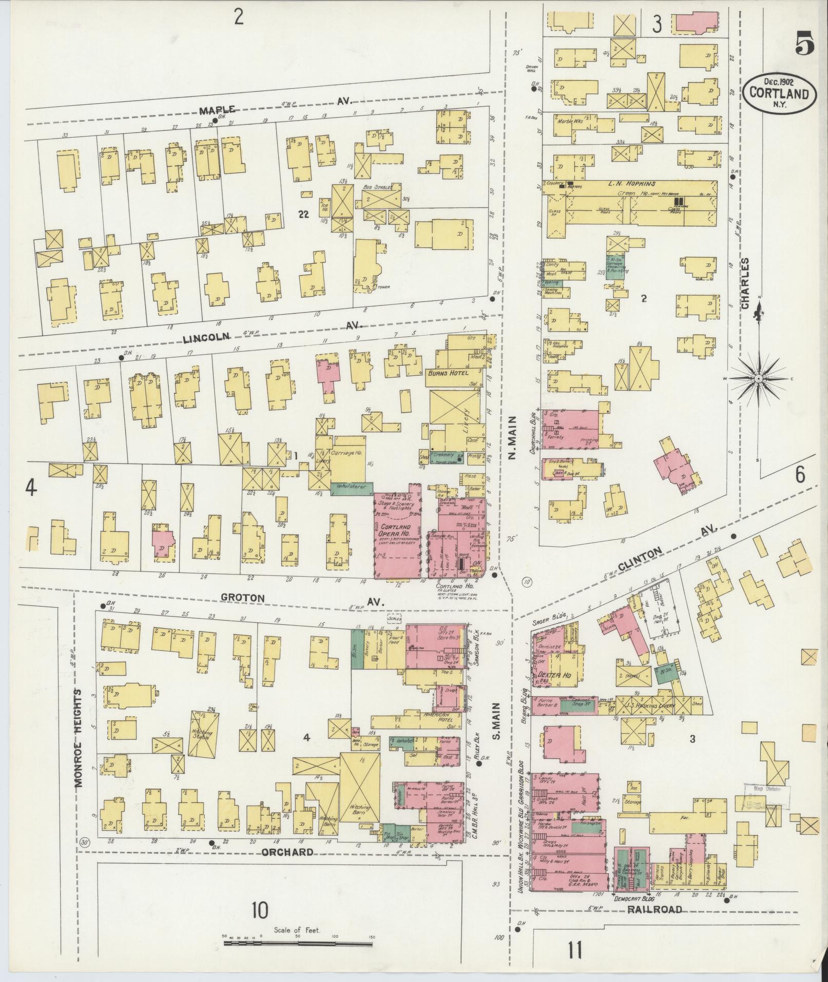 Sanborn Fire Insurance Map from Cortland, Cortland County, New York (1902), Sheet #0005 - Complete Map Set gallery image, historic Sanborn map, vintage wall art, New York New York