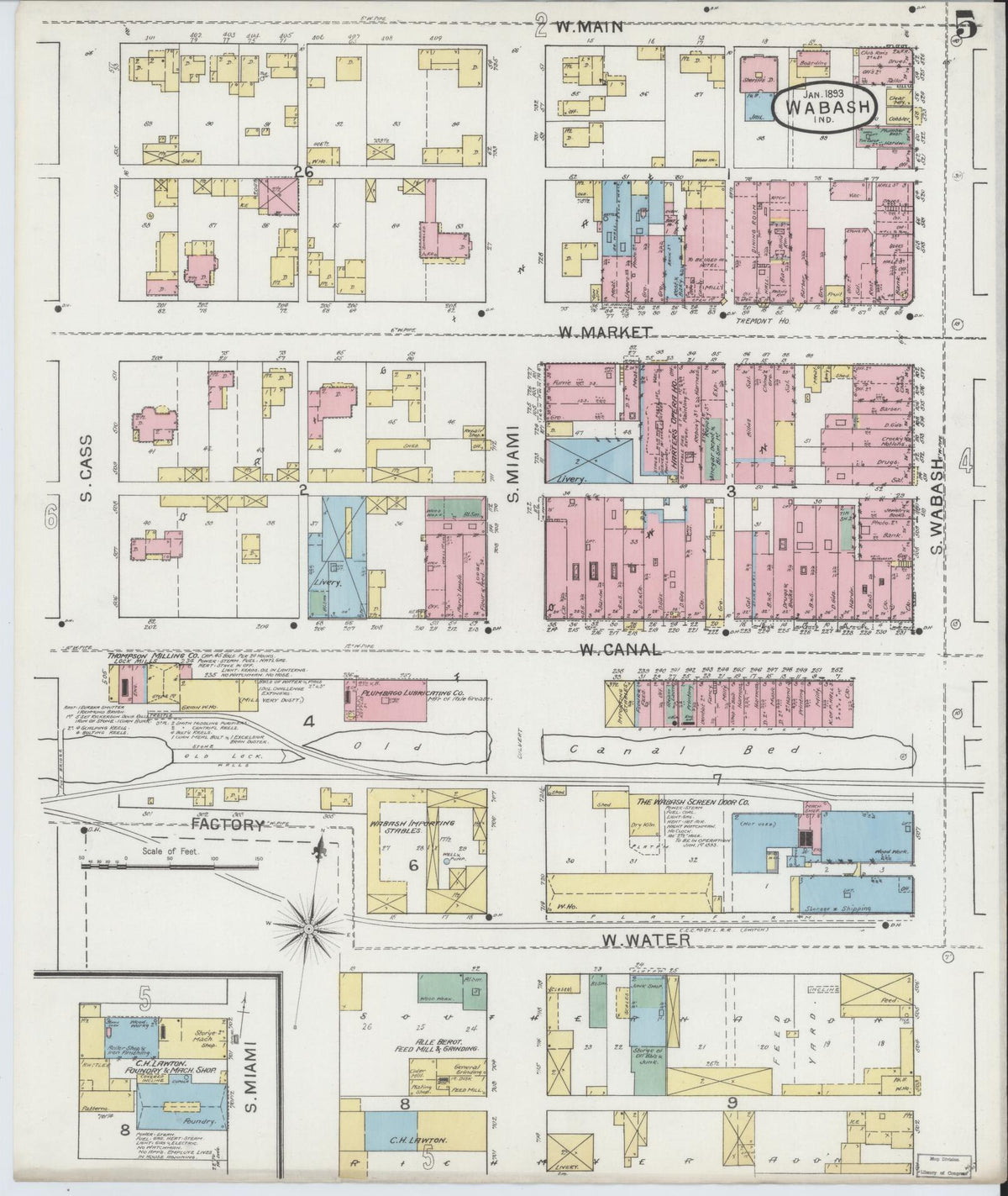 Sanborn Fire Insurance Map from Wabash, Wabash County, Indiana (1893), Sheet #0005 - Historic Sanborn Fire Insurance Map Print, vintage old map wall art, antique decor, genealogy gift, Indiana Indiana map