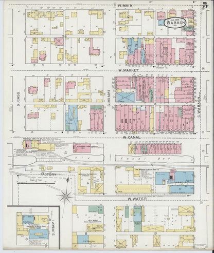 Sanborn Fire Insurance Map from Wabash, Wabash County, Indiana (1893), Sheet #0005 - Historic Sanborn Fire Insurance Map Print, vintage old map wall art, antique decor, genealogy gift, Indiana Indiana map