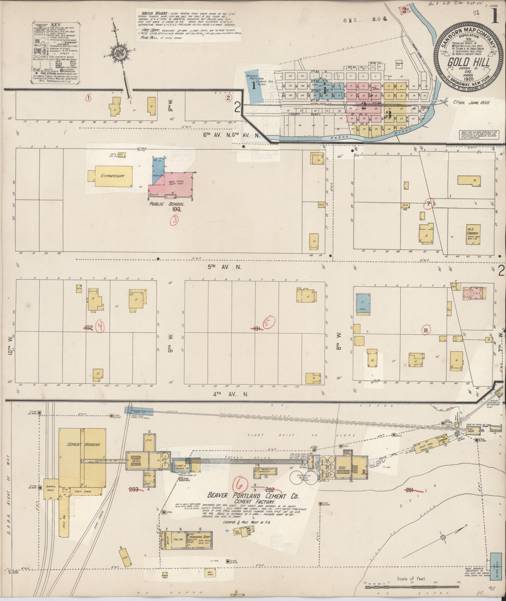 Sanborn Fire Insurance Map from Gold Hill, Jackson County, Oregon (1930), Sheet #0001 - Complete Map Set gallery image, historic Sanborn map, vintage wall art, Oregon Oregon