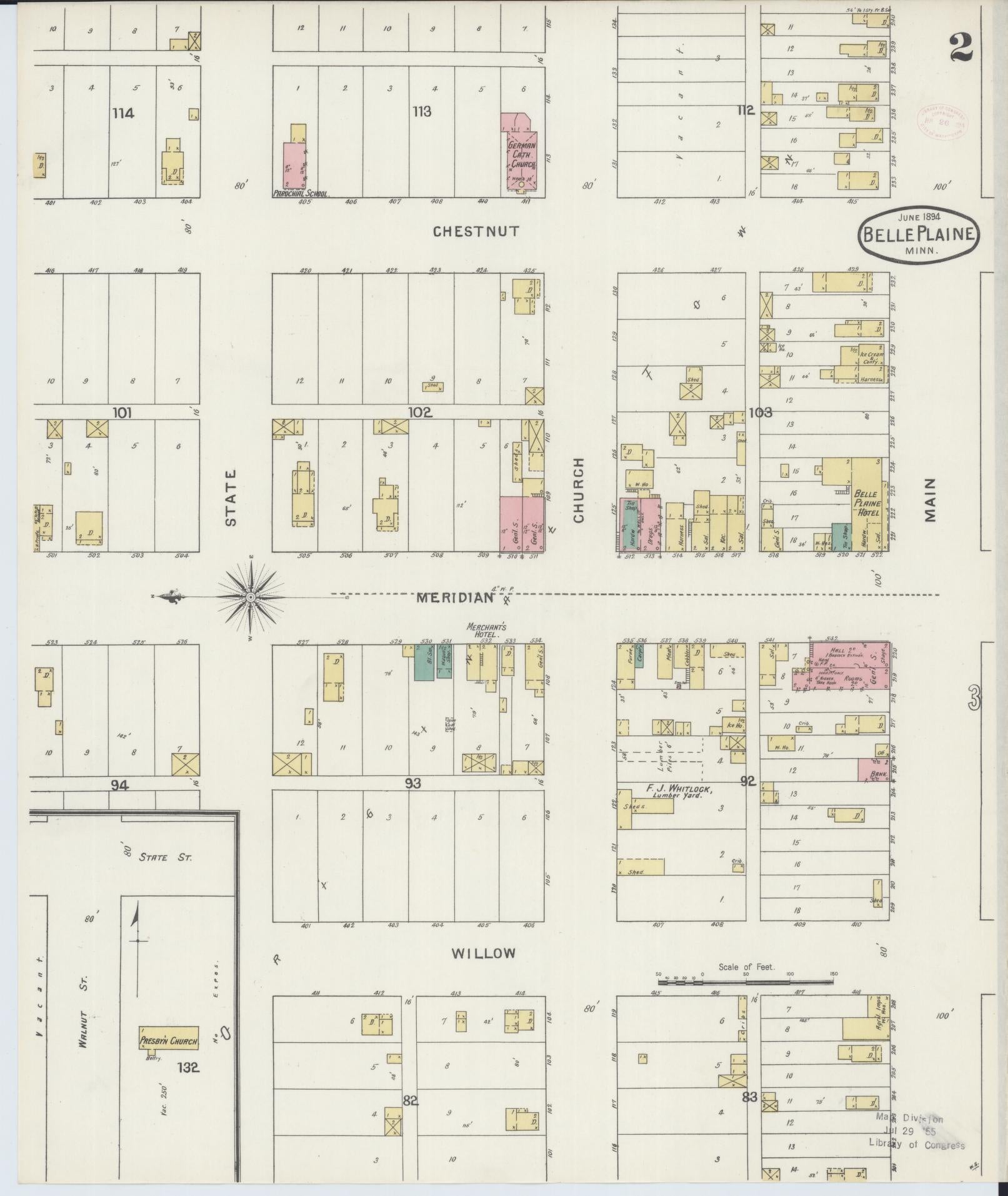 Sanborn Fire Insurance Map from Belle Plaine, Scott County, Minnesota (1894), Sheet #0002 - Complete Map Set gallery image, historic Sanborn map, vintage wall art, Minnesota Minnesota
