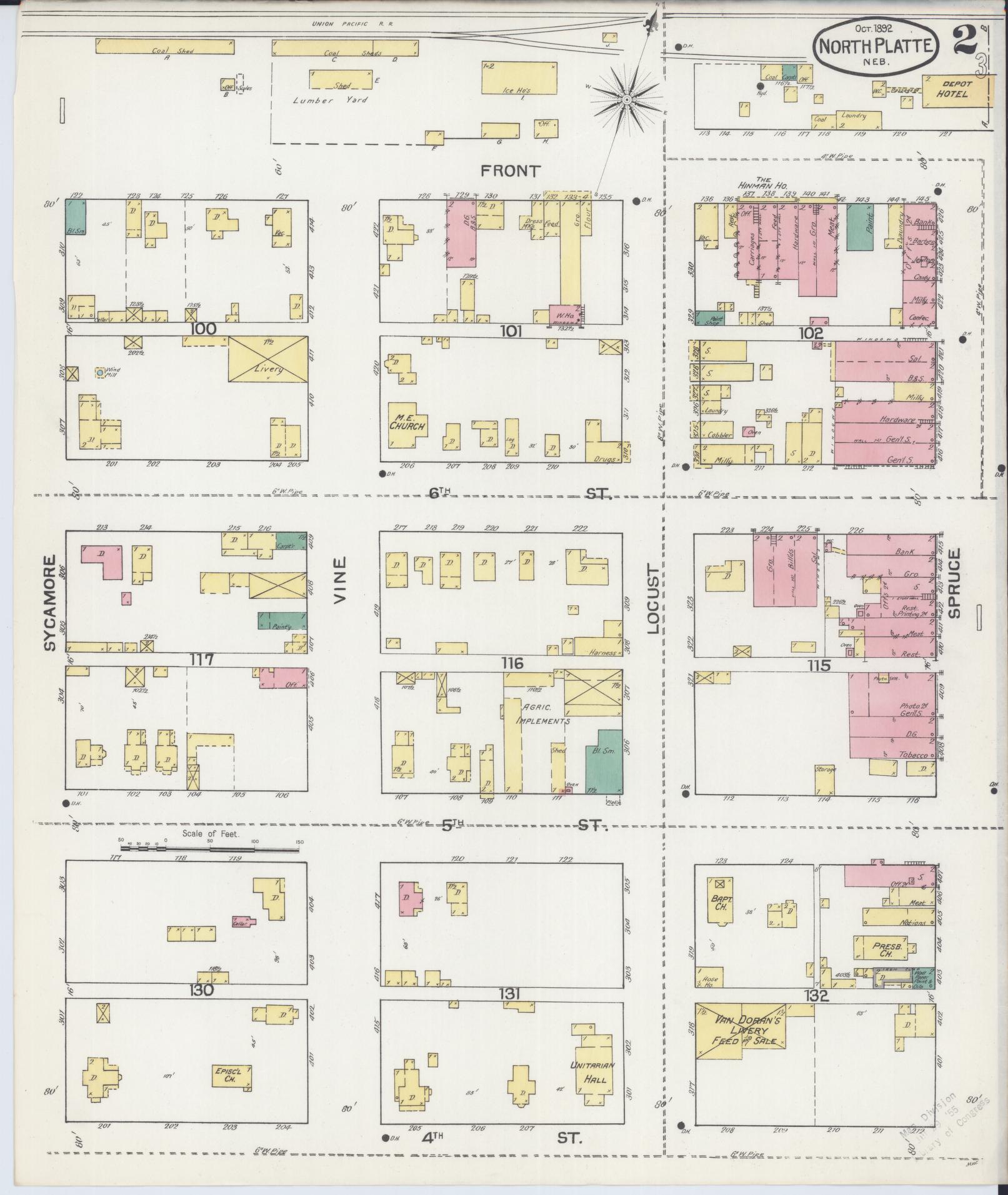 Sanborn Fire Insurance Map from North Platte, Lincoln County, Nebraska (1892), Sheet #0002 - Complete Map Set gallery image, historic Sanborn map, vintage wall art, Nebraska Nebraska